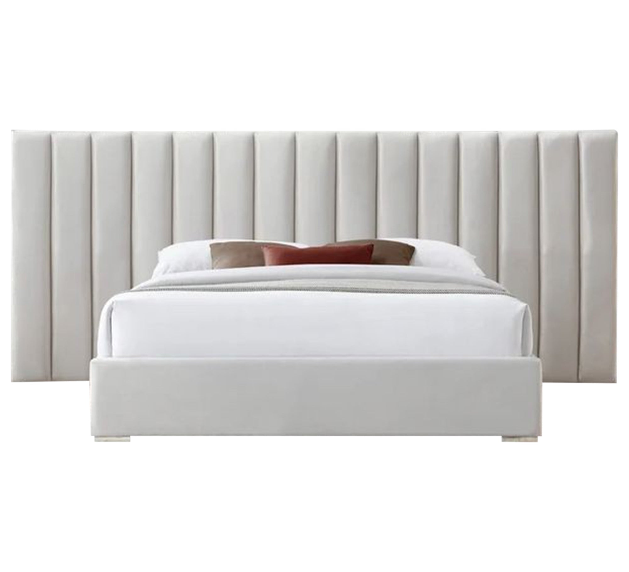 King size white bed with a high capitone headboard, divided lengthwise into two - Vitrine Furniture - Furniture