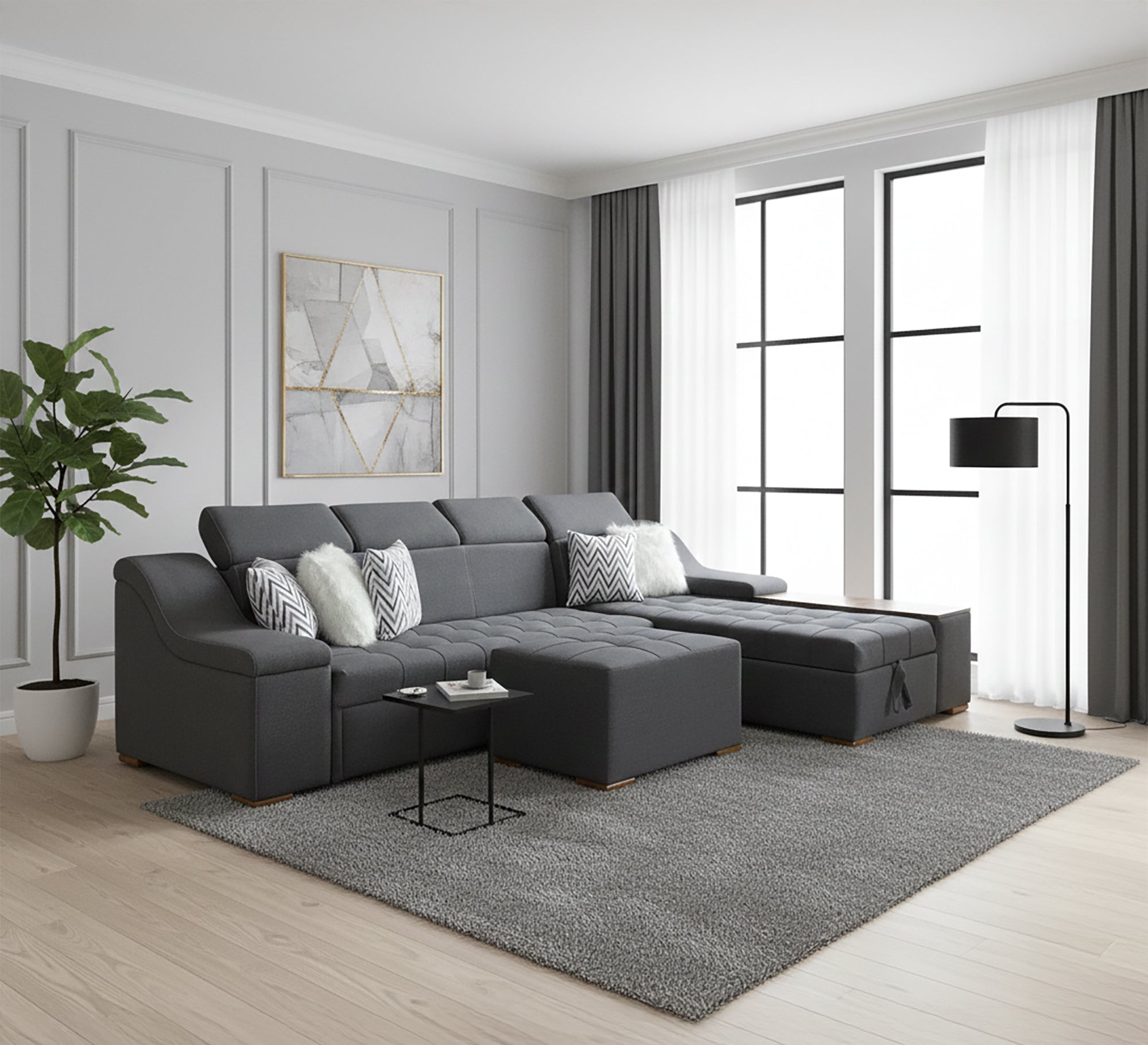 L corner living room with movable headrest - Vitrine Furniture - L - shape sofa set