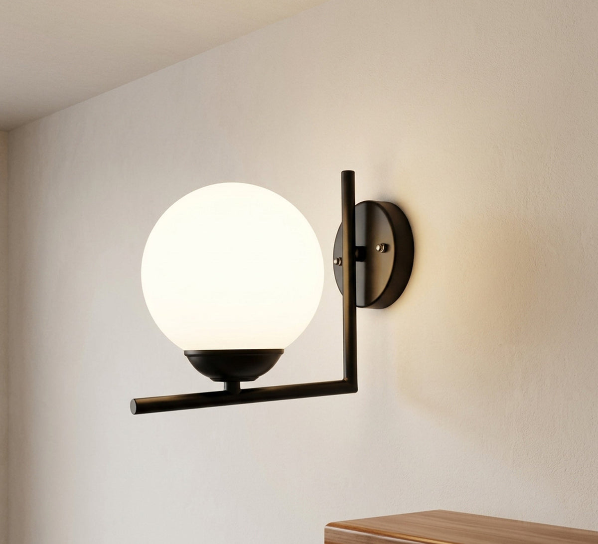 L-Frame Wall Sconce with Opal Globe - Vitrine Furniture - Wall Sconce