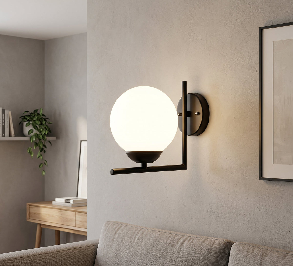 L-Frame Wall Sconce with Opal Globe - Vitrine Furniture - Wall Sconce