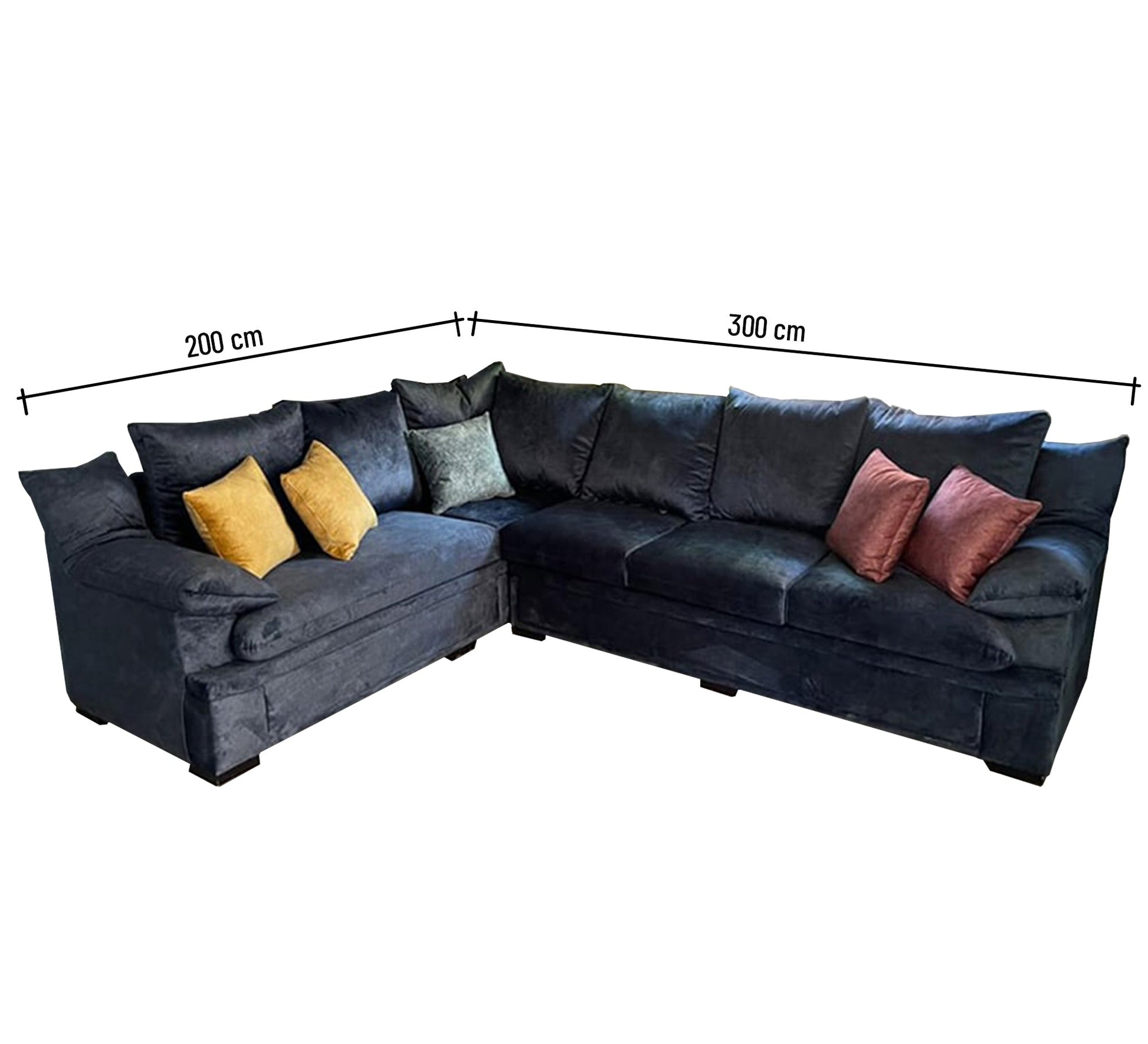 L - shape blue living room Corner - Vitrine Furniture - L - shape sofa set