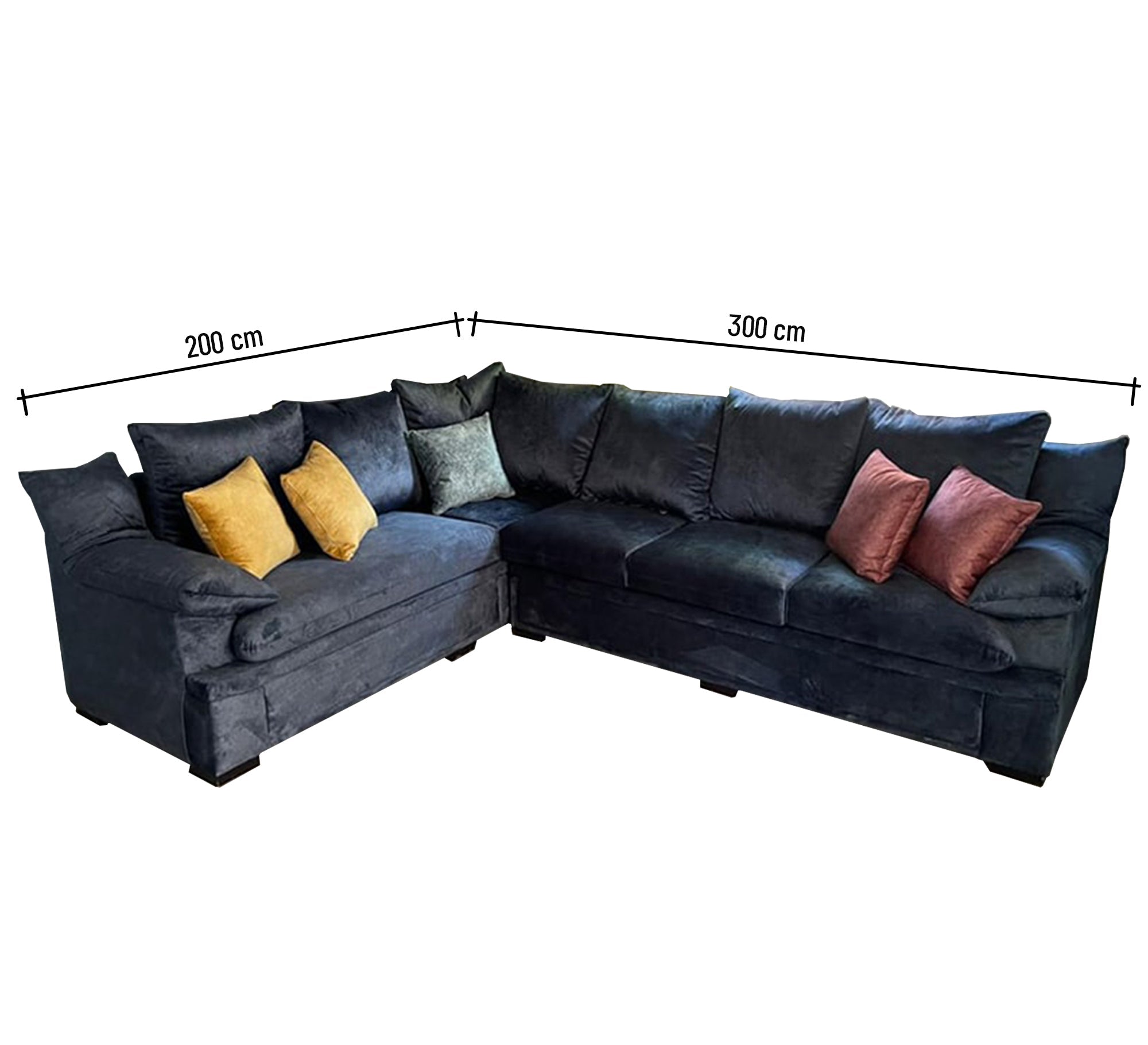 L - shape blue living room Corner - Vitrine Furniture - L - shape sofa set