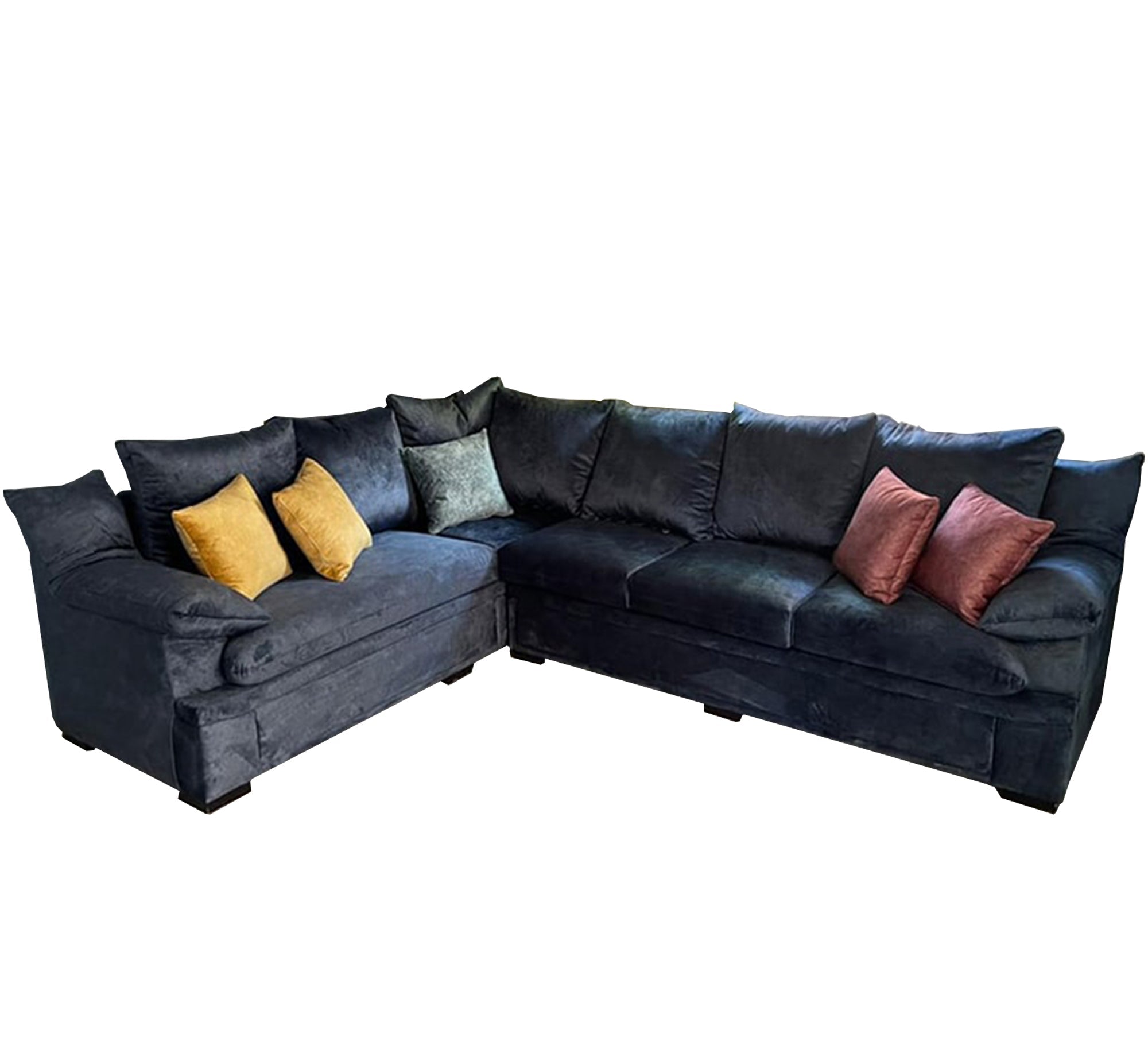 L - shape blue living room Corner - Vitrine Furniture - L - shape sofa set