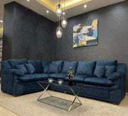 L - shape blue living room Corner - Vitrine Furniture - L - shape sofa set
