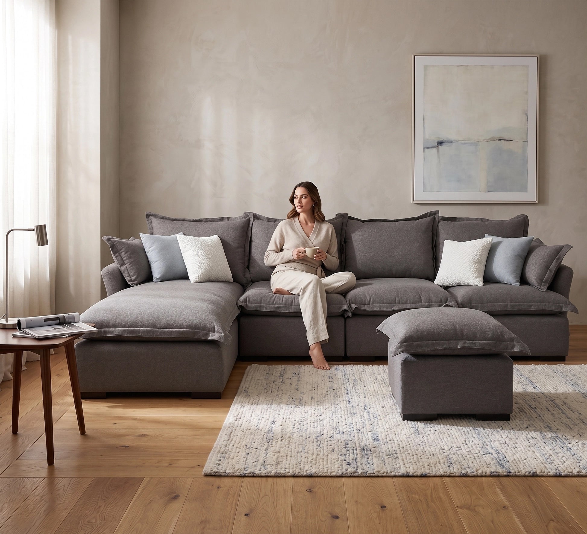 L - shaped chaise longue corner in a distinctive grey color - Vitrine Furniture - L - shape sofa set