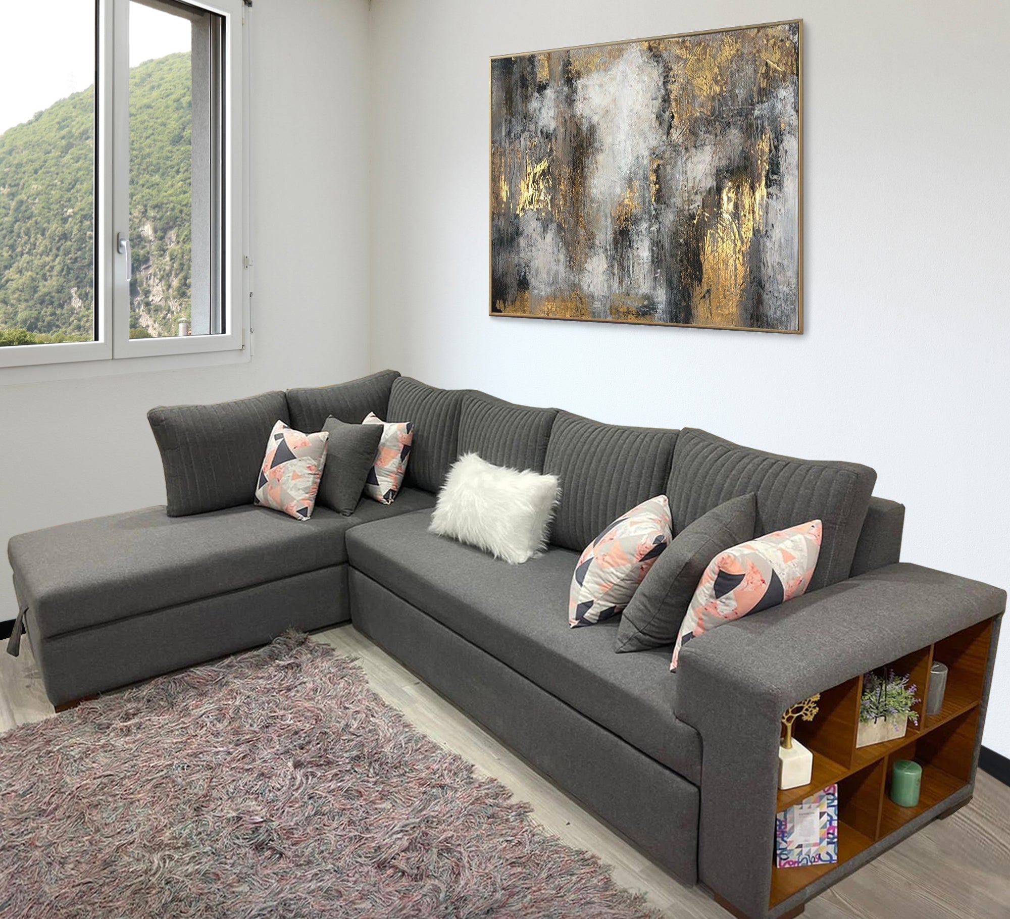 L - shaped corner with armrest shelves - Vitrine Furniture - Sofa bed