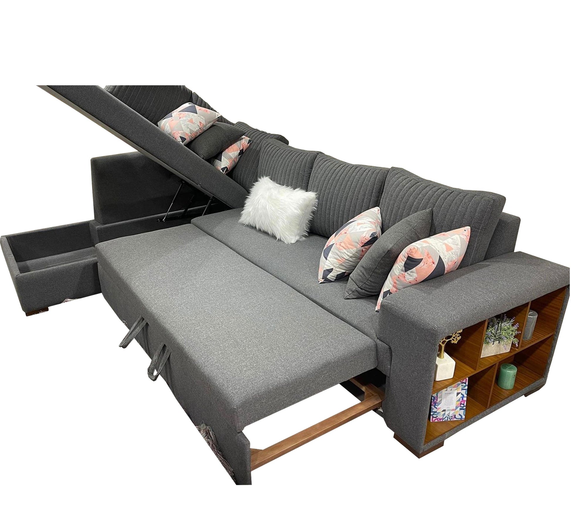 L - shaped corner with armrest shelves - Vitrine Furniture - Sofa bed