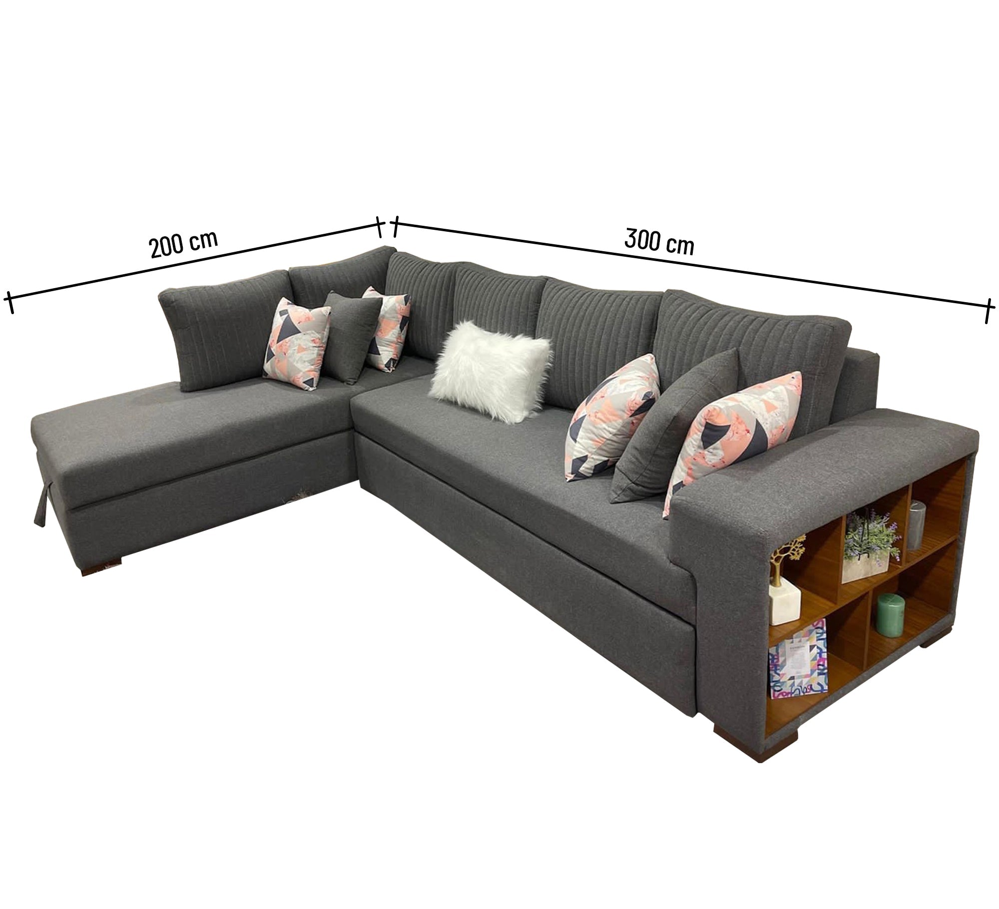 L - shaped corner with armrest shelves - Vitrine Furniture - Sofa bed