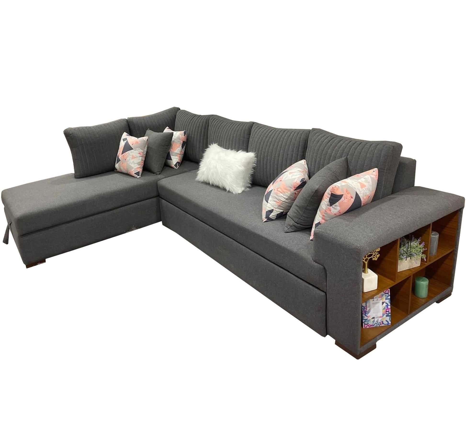 L - shaped corner with armrest shelves - Vitrine Furniture - Sofa bed