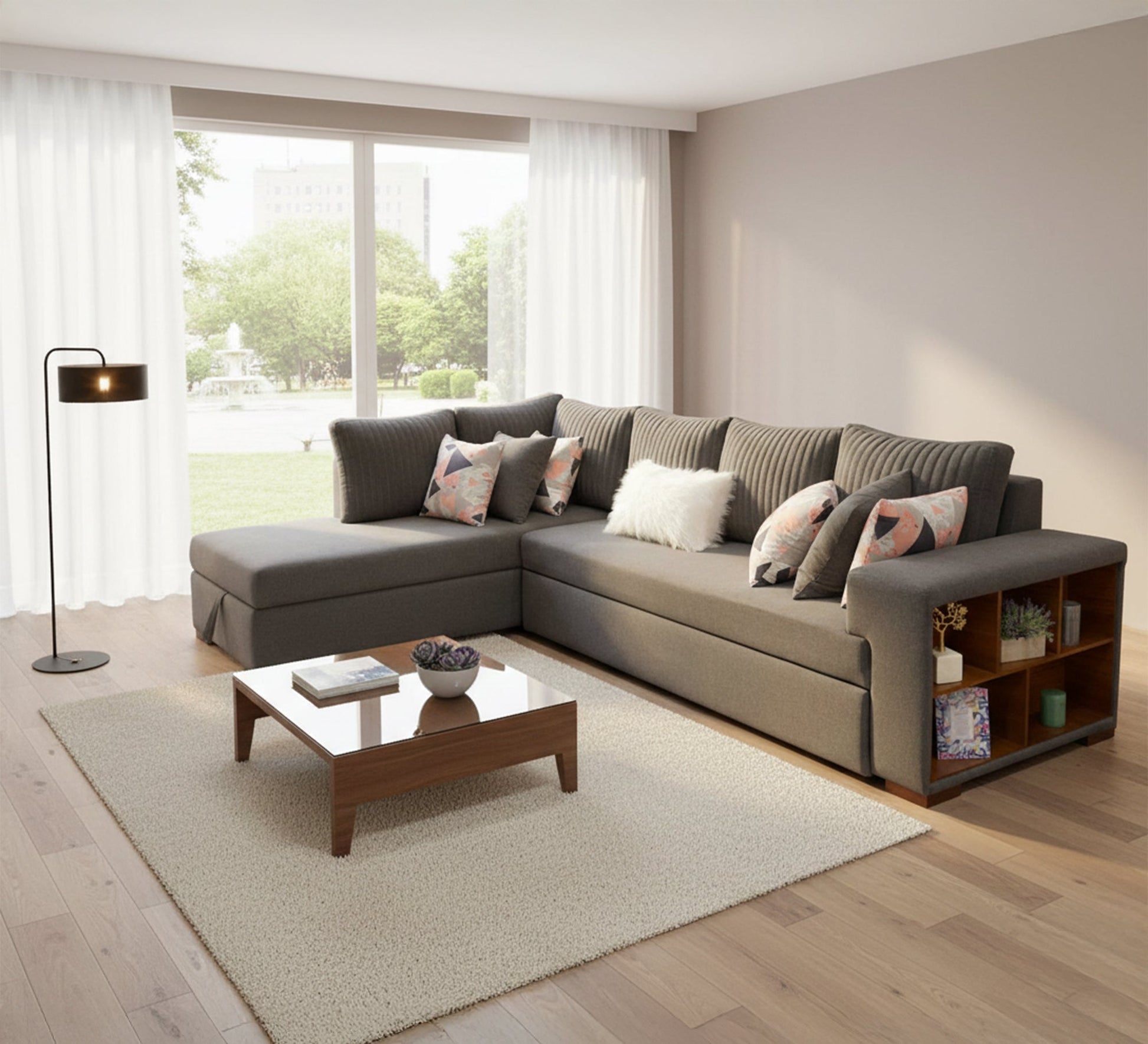 L - shaped corner with armrest shelves - Vitrine Furniture - Sofa bed