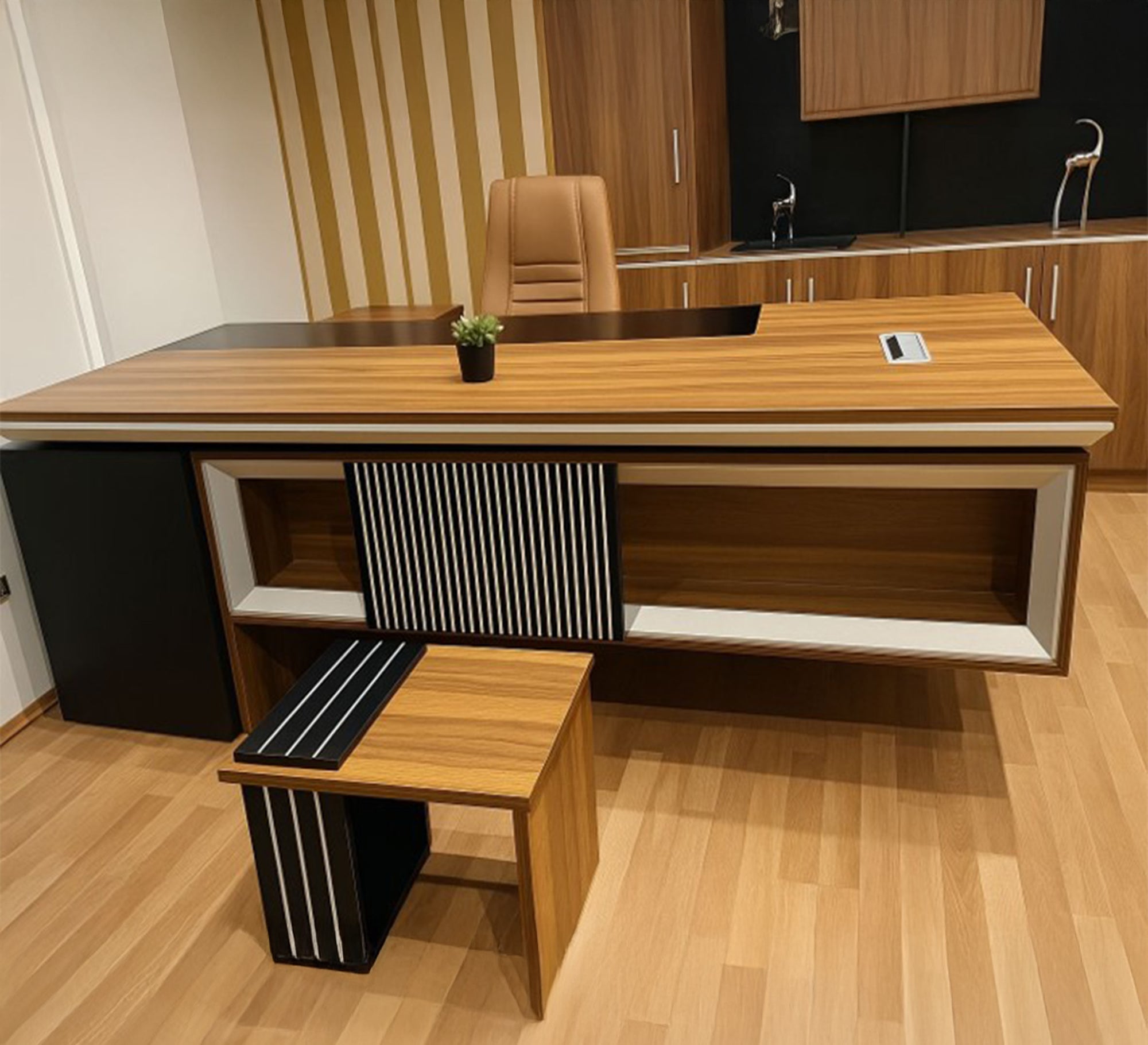 L - shaped executive desk with a white frame and storage unit - Vitrine Furniture - Furniture