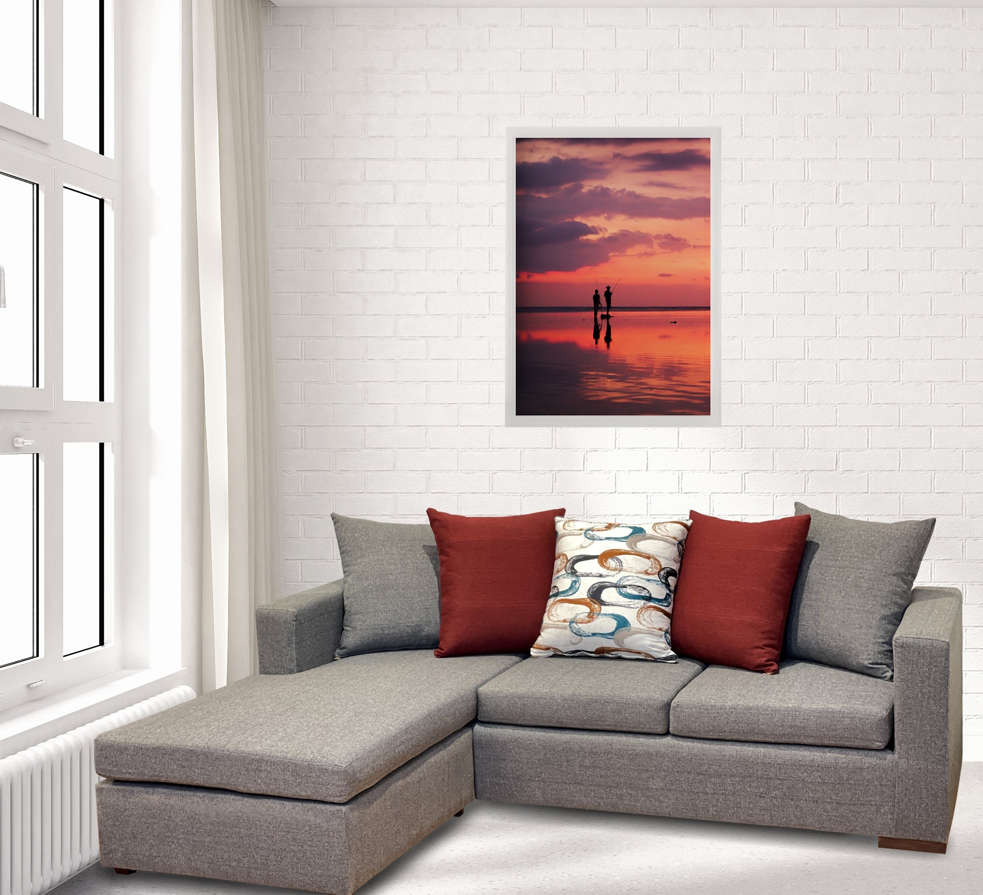 L - Shaped Grey & Burgundy Cozy Corner - Vitrine Furniture - L - shape sofa set