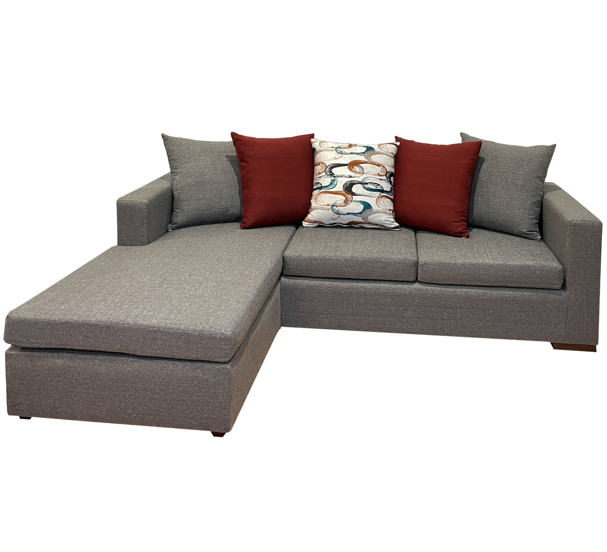 L - Shaped Grey & Burgundy Cozy Corner - Vitrine Furniture - L - shape sofa set