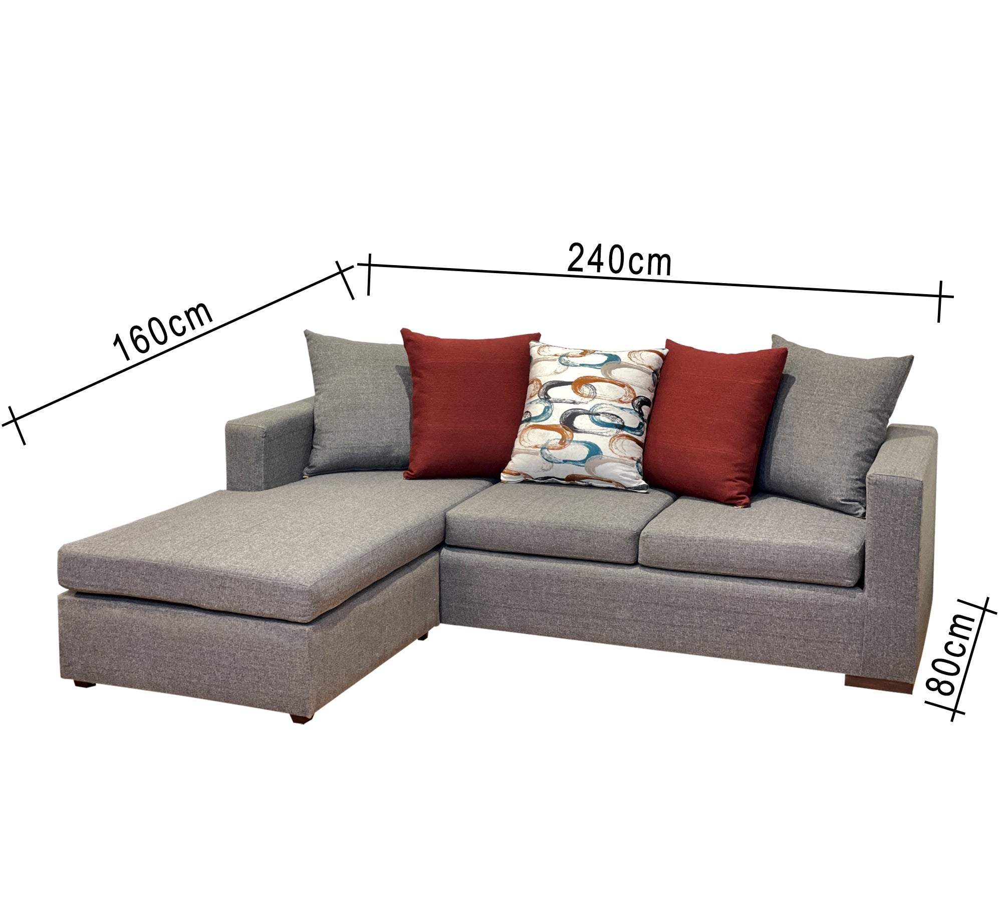 L - Shaped Grey & Burgundy Cozy Corner - Vitrine Furniture - L - shape sofa set