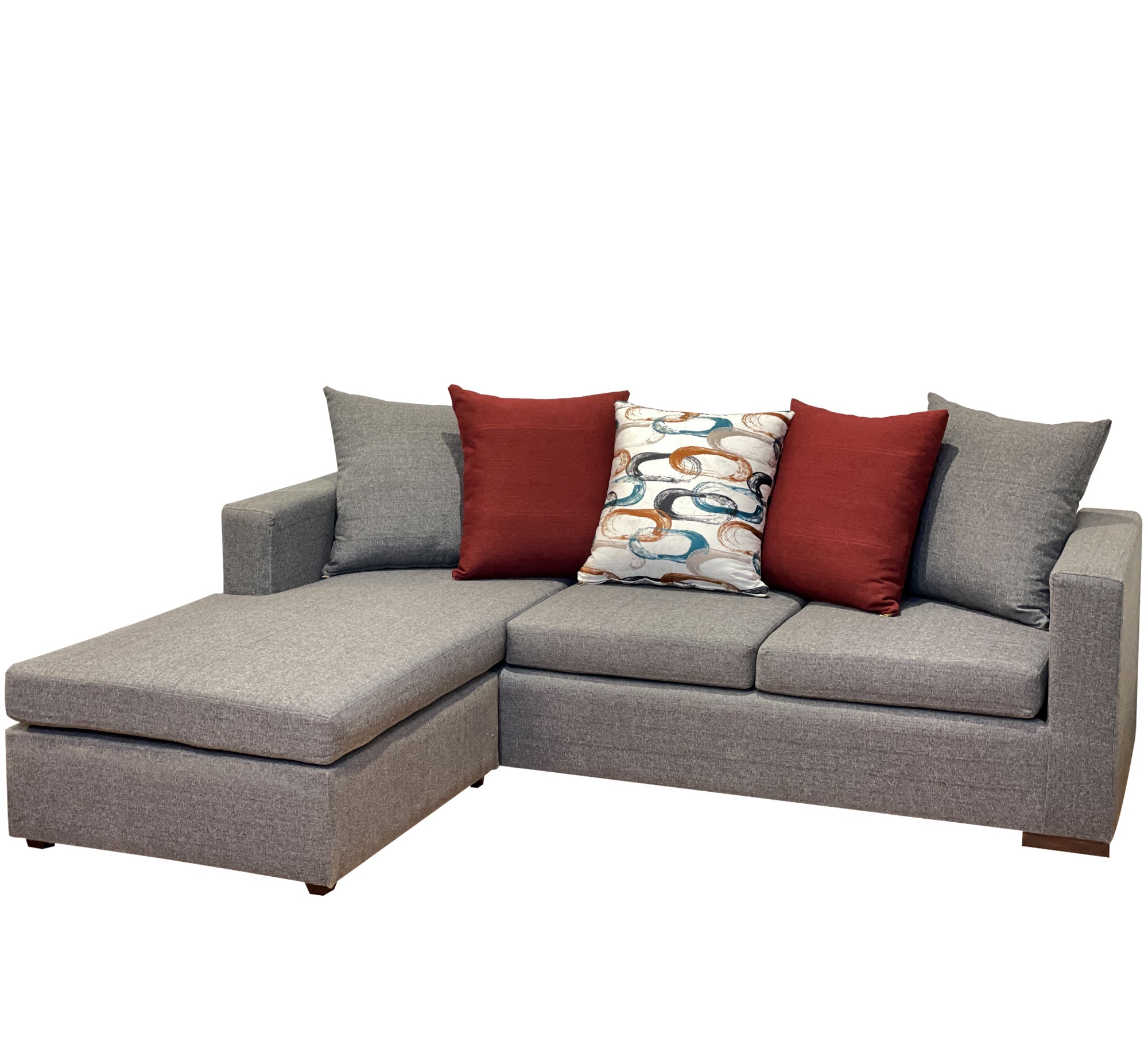 L - Shaped Grey & Burgundy Cozy Corner - Vitrine Furniture - L - shape sofa set