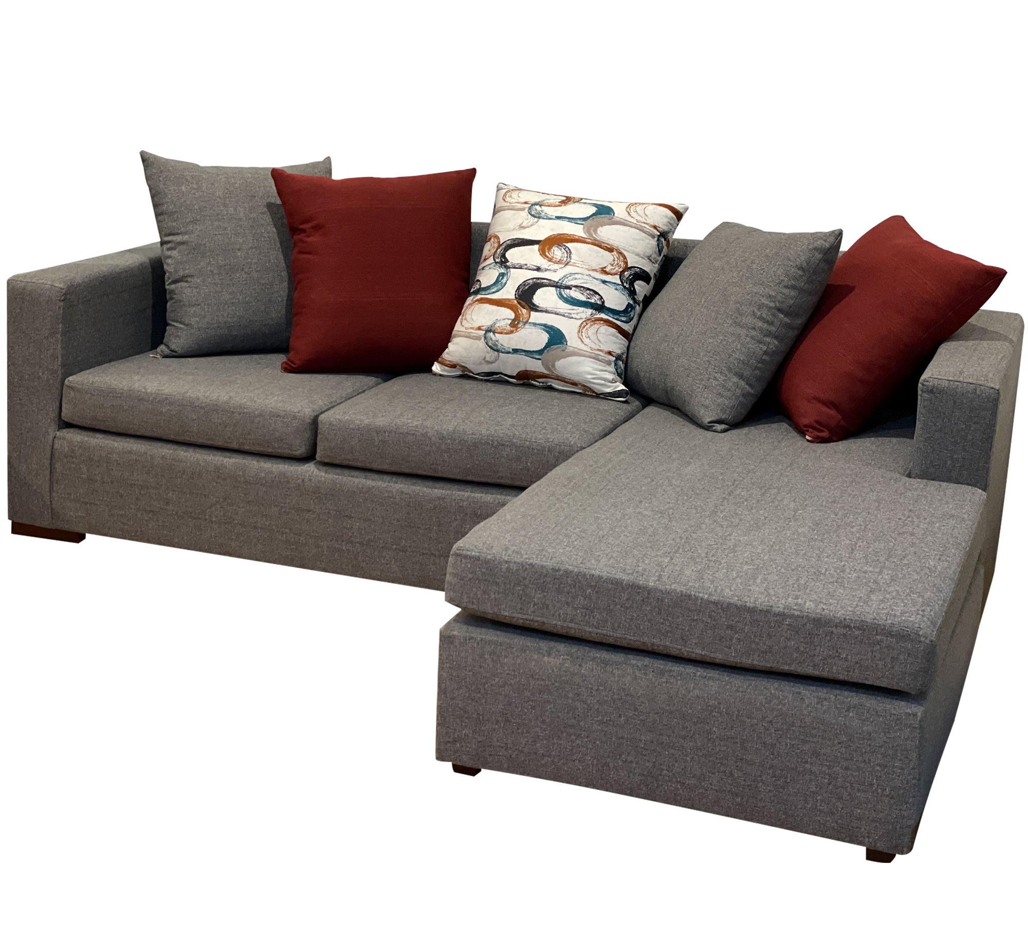 L - Shaped Grey & Burgundy Cozy Corner - Vitrine Furniture - L - shape sofa set