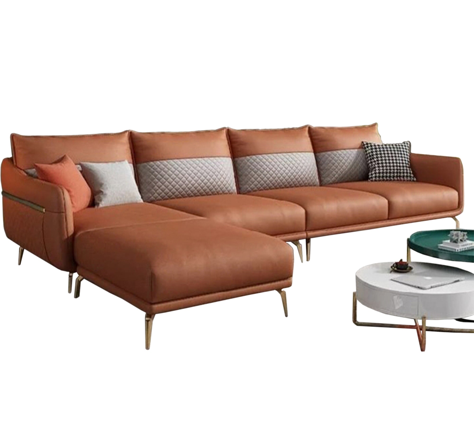 L - shaped living room corner with high, steel legs - Vitrine Furniture - L - shape sofa set