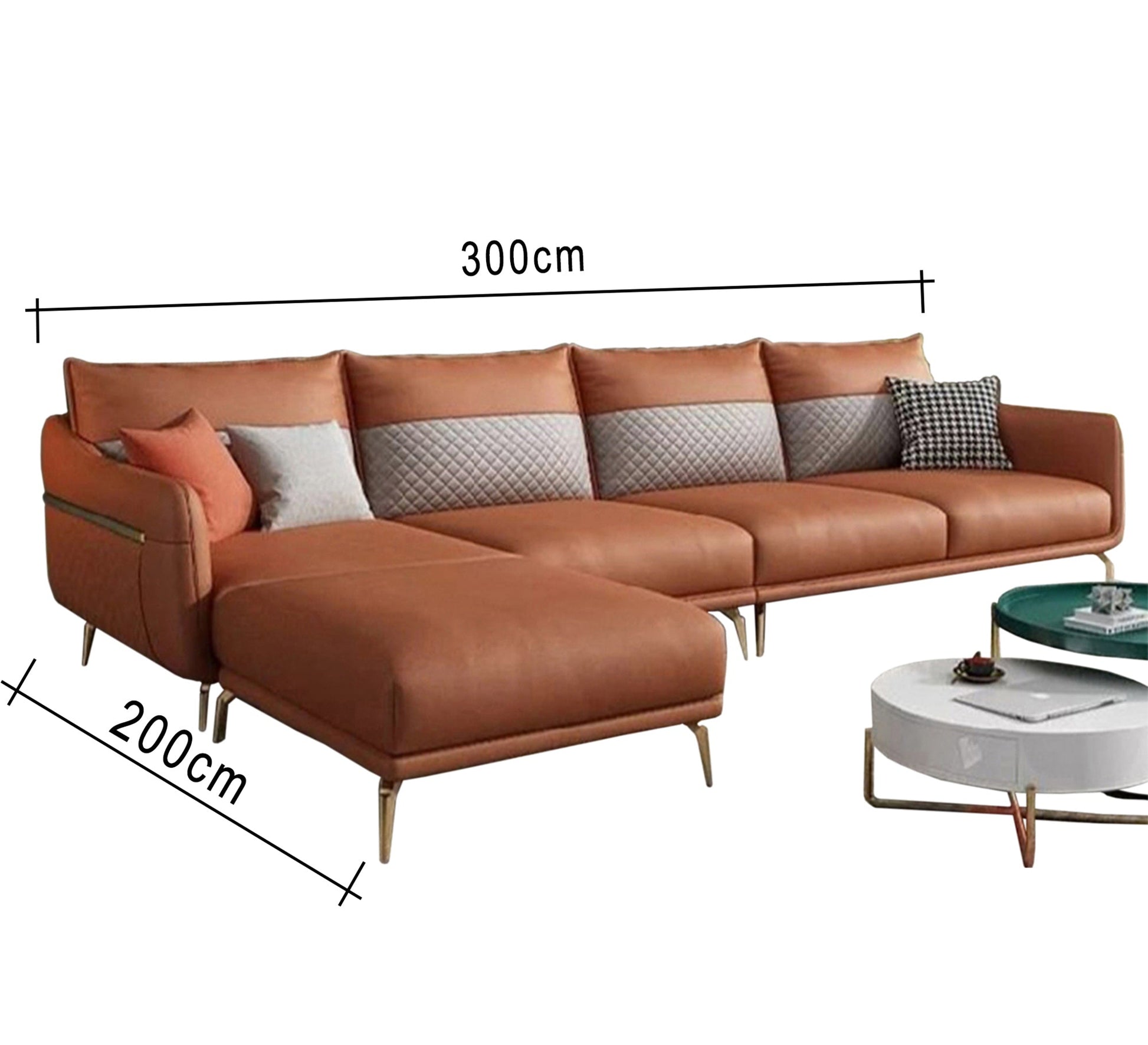 L - shaped living room corner with high, steel legs - Vitrine Furniture - L - shape sofa set