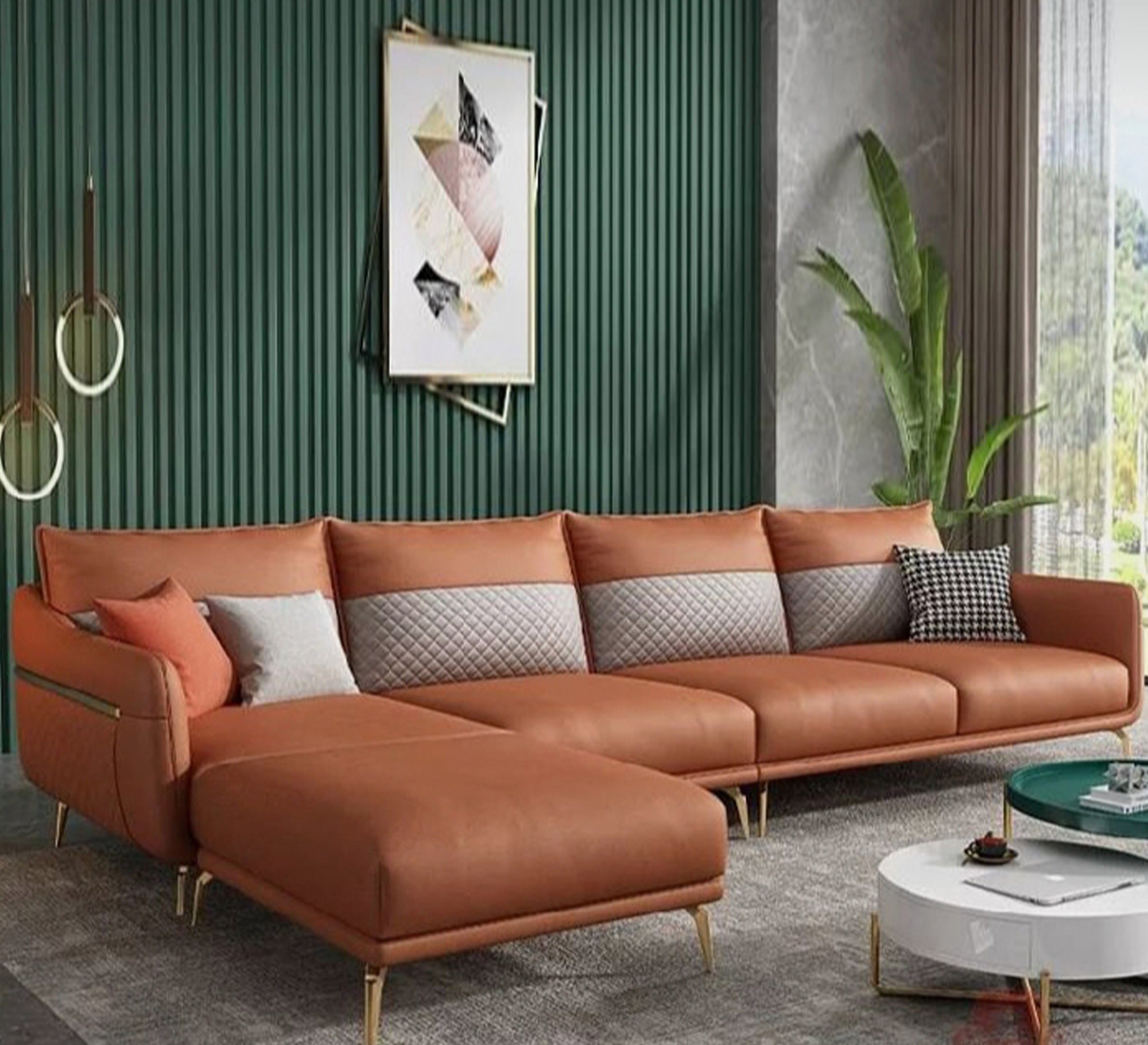 L - shaped living room corner with high, steel legs - Vitrine Furniture - L - shape sofa set