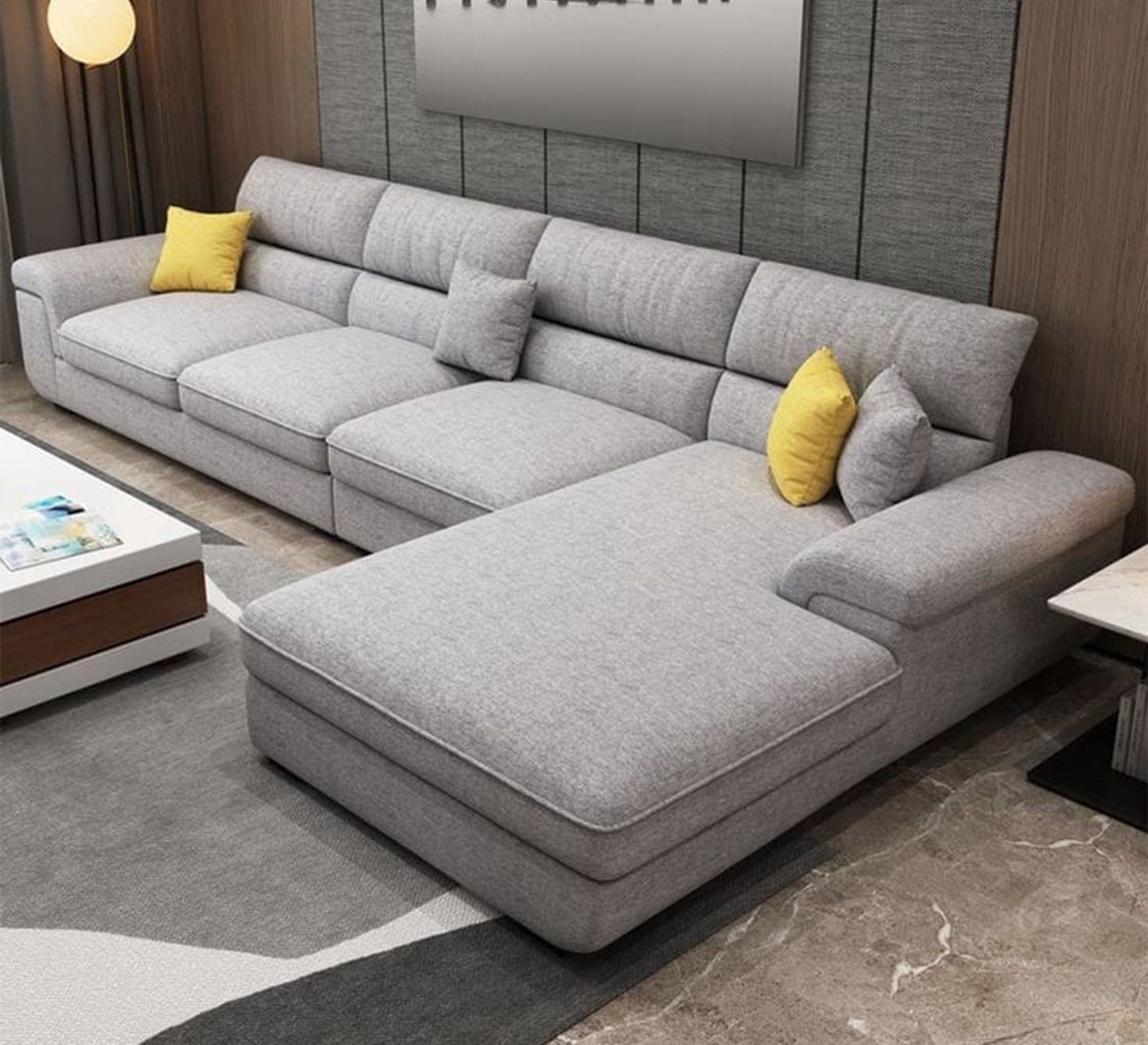L - Shaped Sofa: Sophisticated Light Grey Comfort - Vitrine Furniture - L - shape sofa set