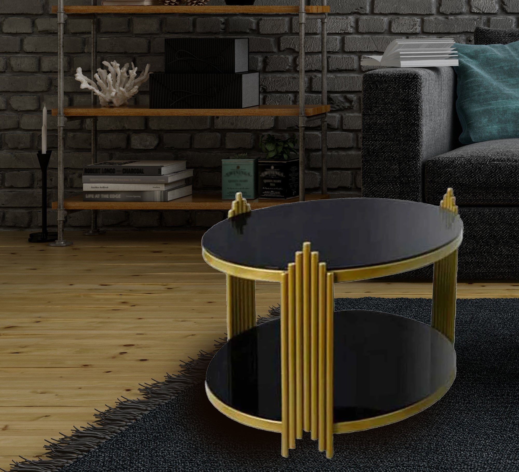 Large coffee table in black and gold - Vitrine Furniture - Furniture