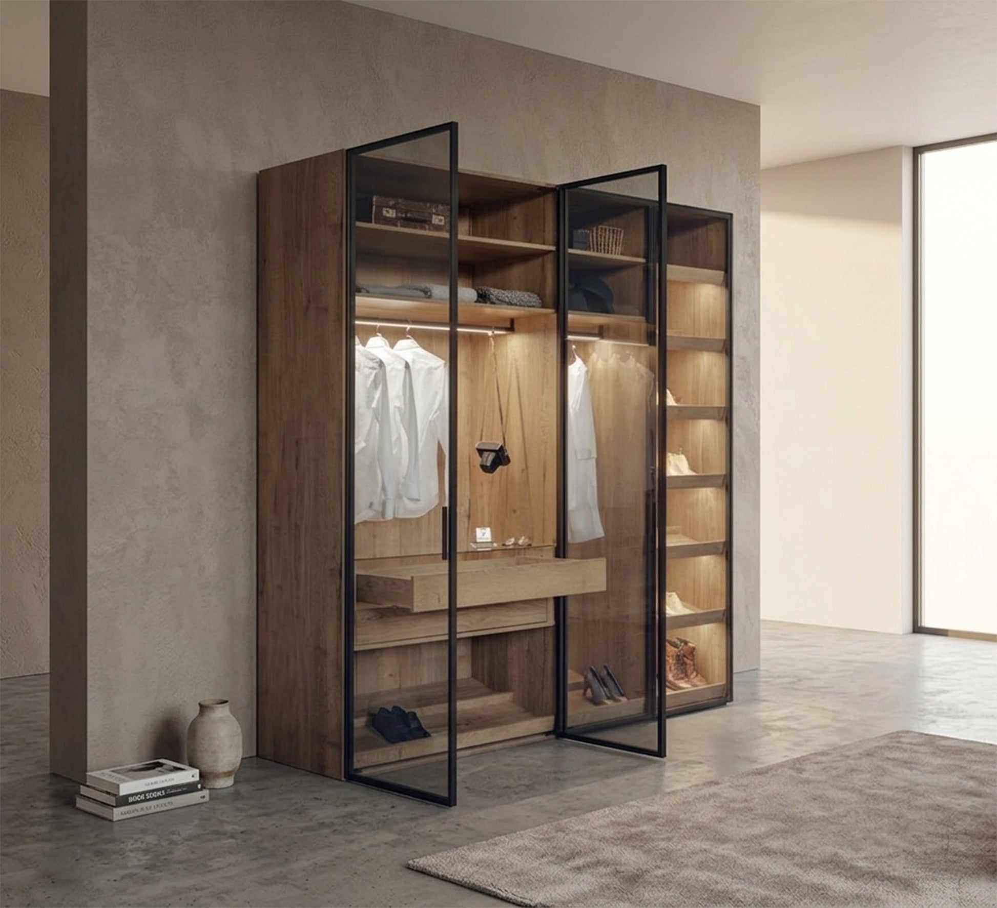 Large Cupboard with Elegant Display Storage - Vitrine Furniture - Wardrobes