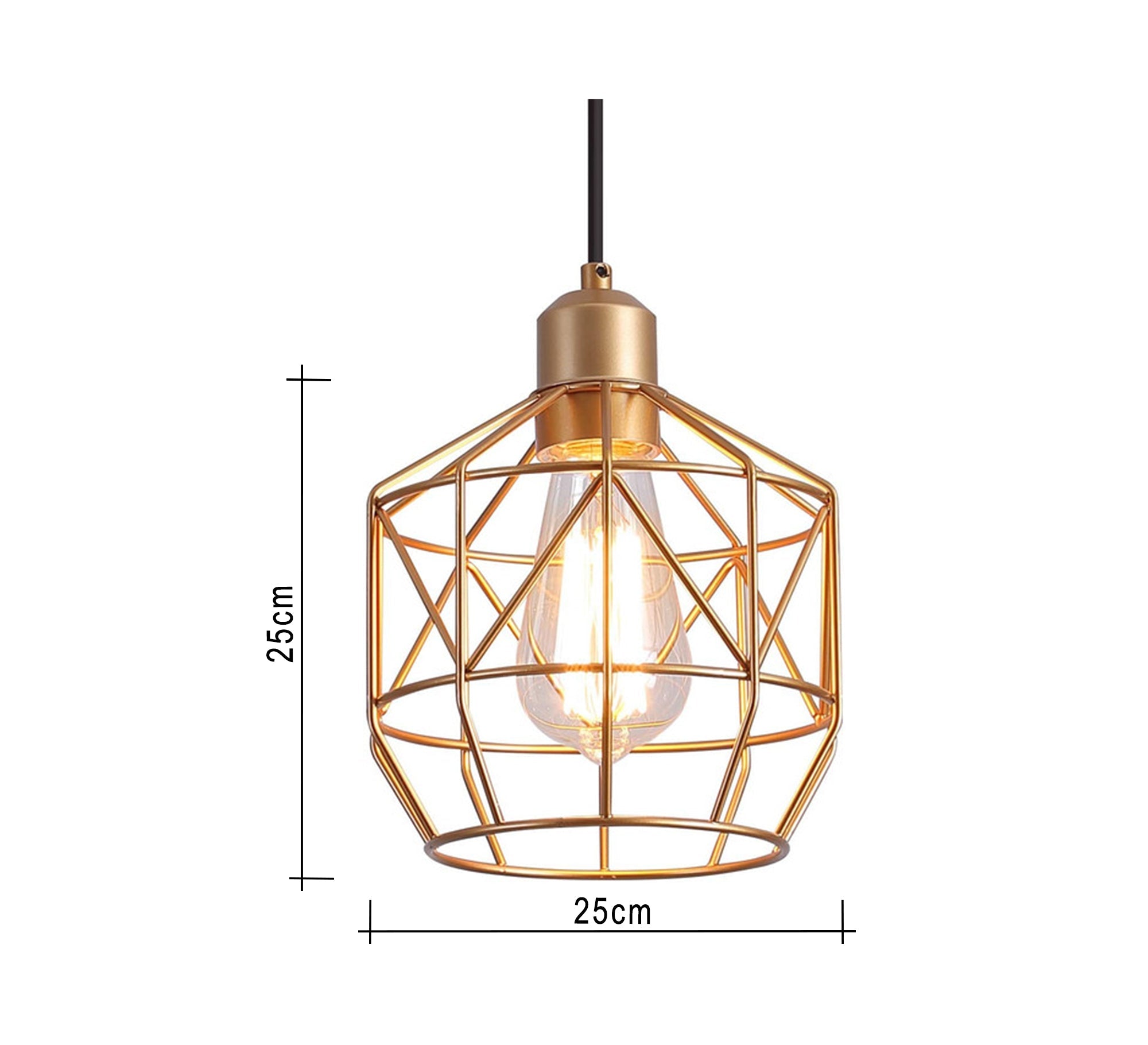 Large gold ribbed metal cage chandelier - Vitrine Furniture - Lighting