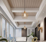 Large gold ribbed metal cage chandelier - Vitrine Furniture - Lighting