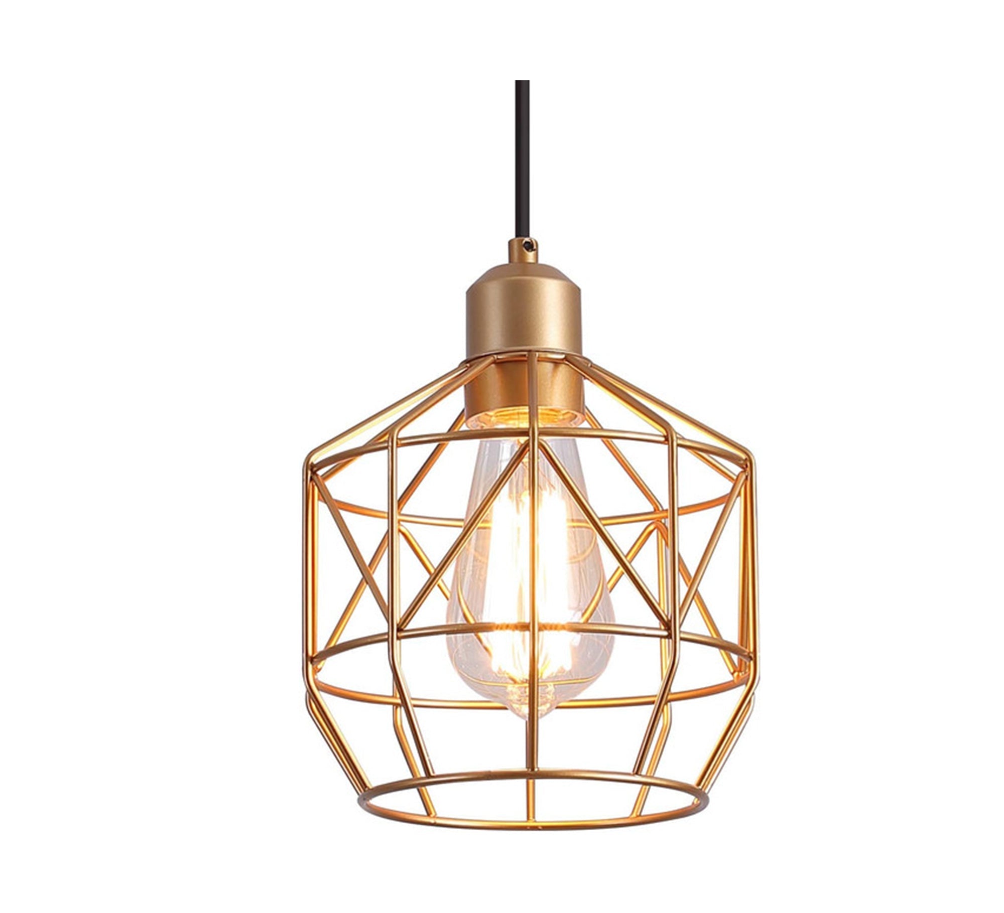 Large gold ribbed metal cage chandelier - Vitrine Furniture - Lighting