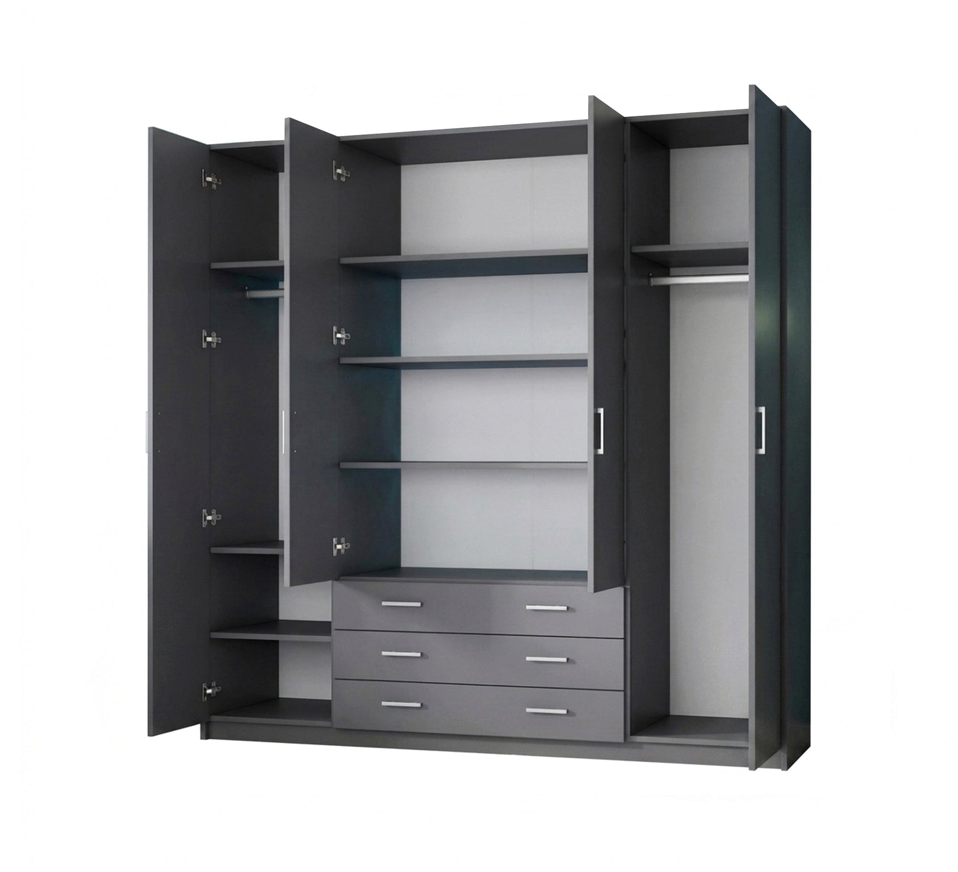 Large Gray Dresser, 4 Doors, 6 Drawers - Vitrine Furniture - Wardrobes