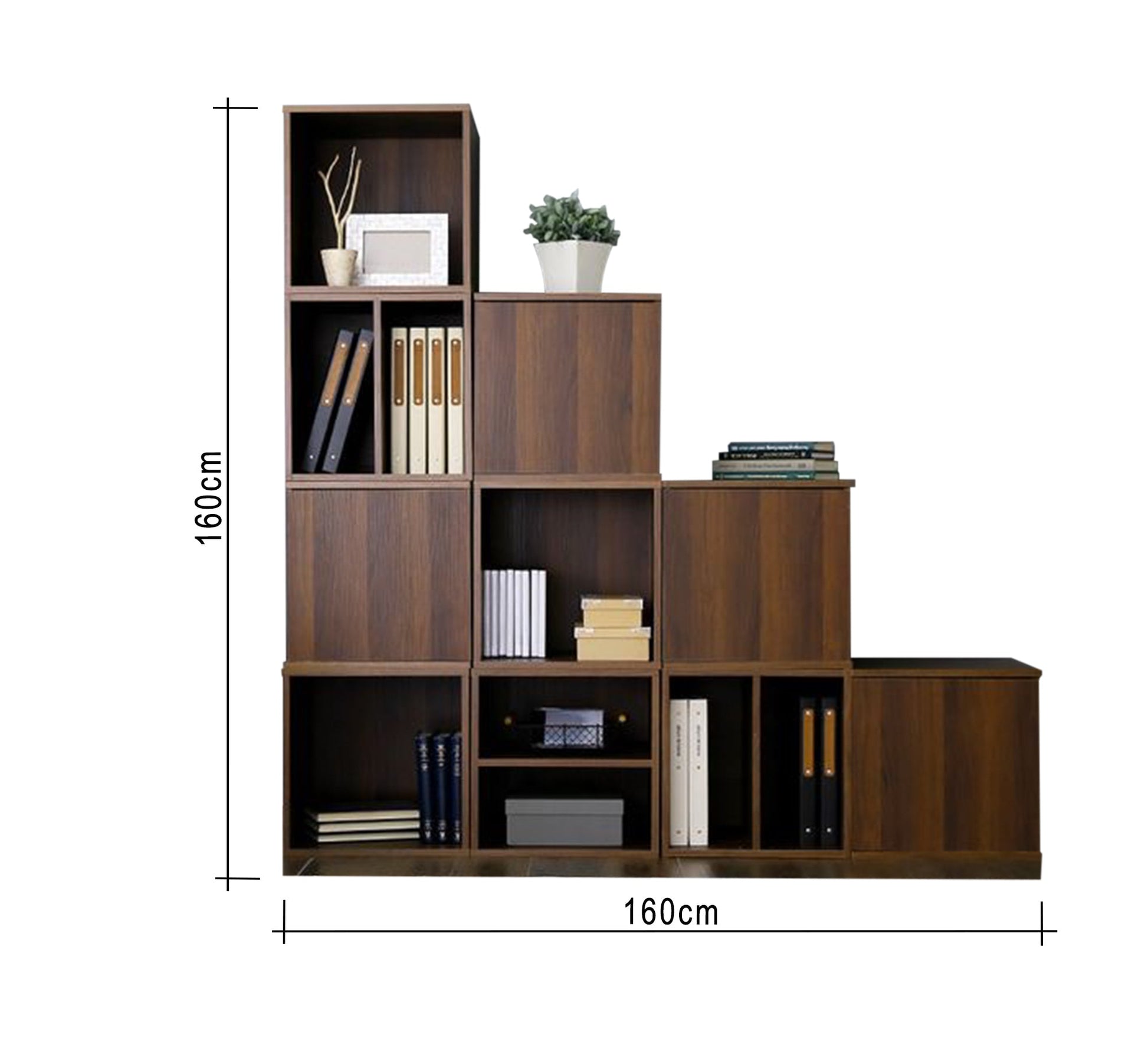 Large tiered library with shelves and alternating doors - Vitrine Furniture - Furniture