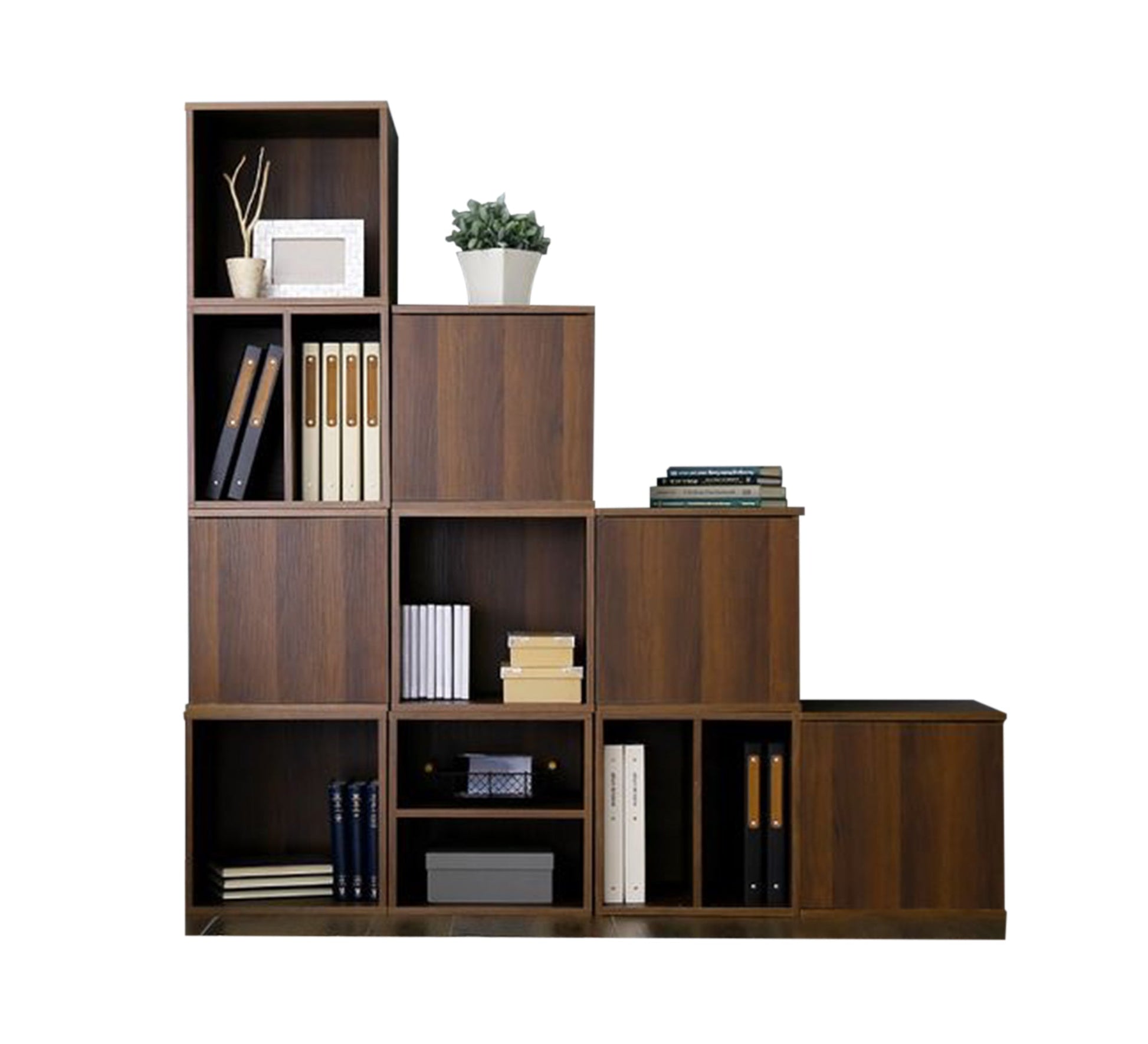 Large tiered library with shelves and alternating doors - Vitrine Furniture - Furniture