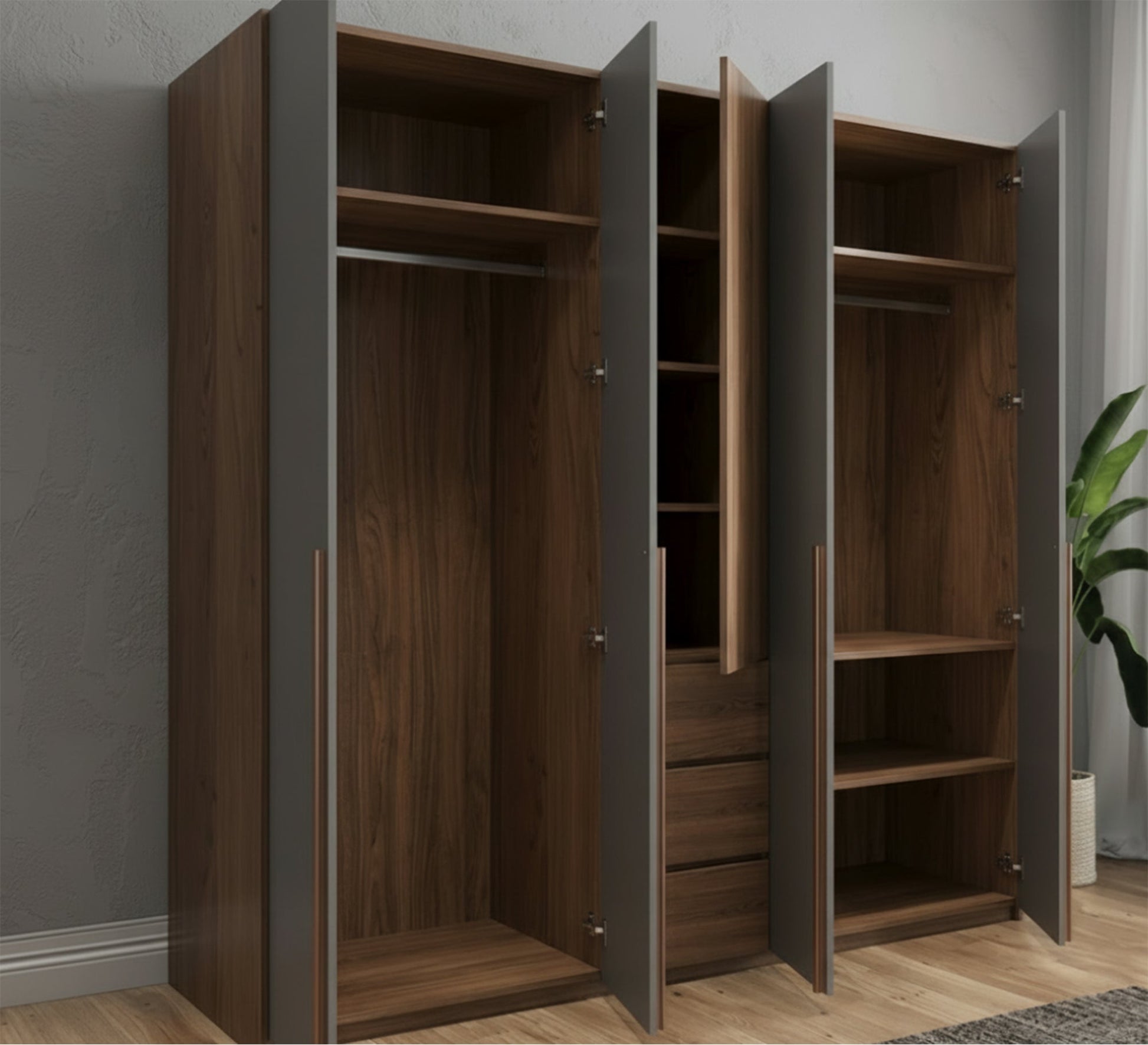 Large Wardrobes Stylish Grey & Brown Wood Design - Vitrine Furniture - Wardrobes