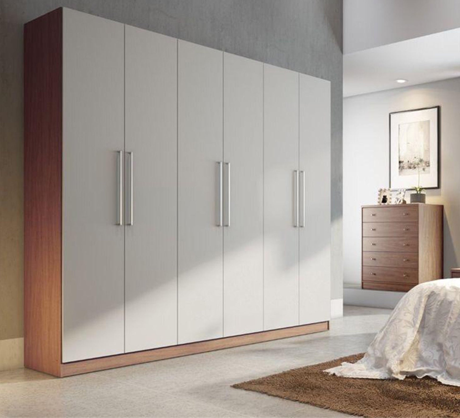 Large white light wood door wardrobe - Vitrine Furniture - Furniture