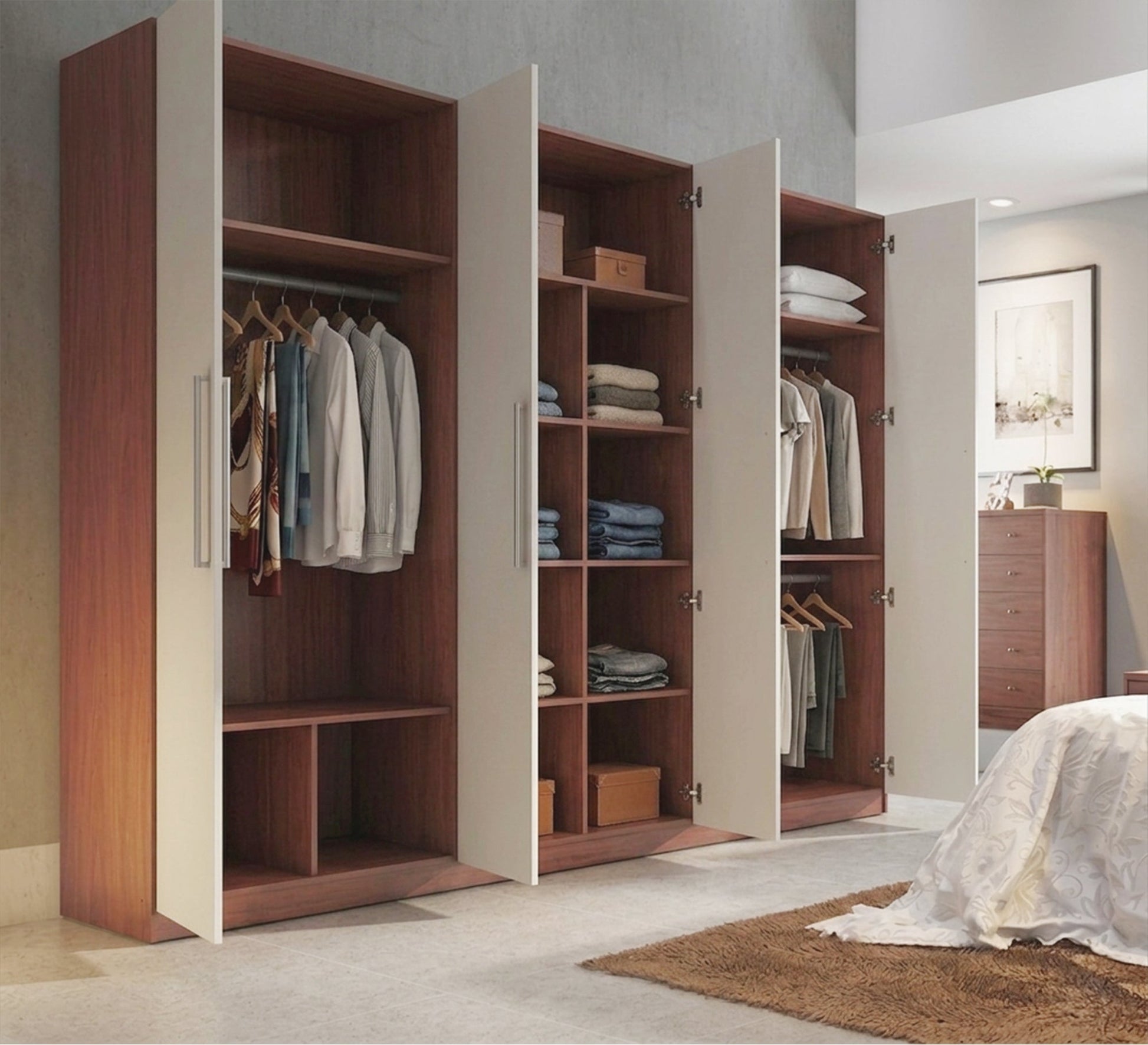 Large white light wood door wardrobe - Vitrine Furniture - Wardrobes