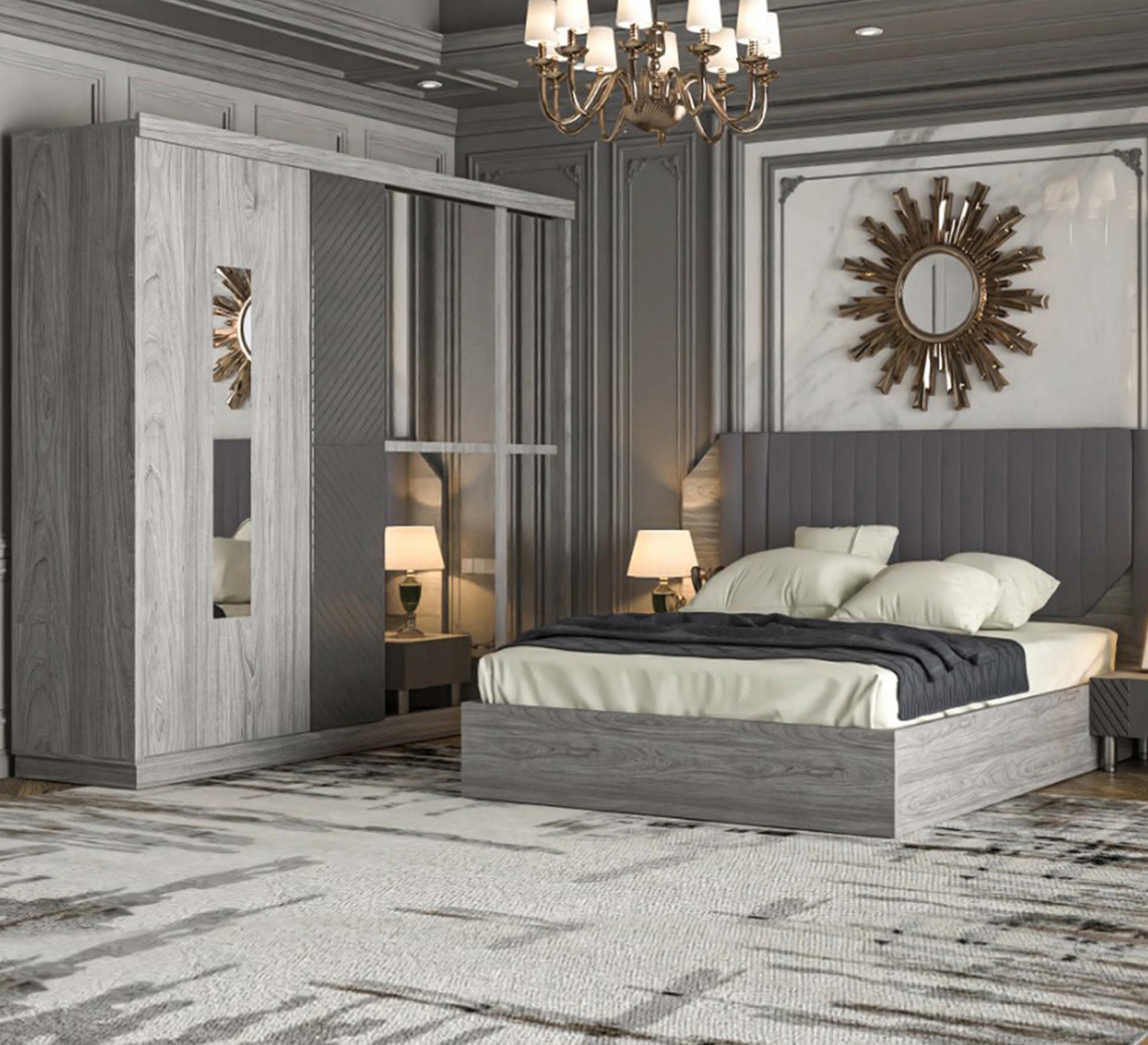 Lazita grey bedroom - Vitrine Furniture - Bed Sets