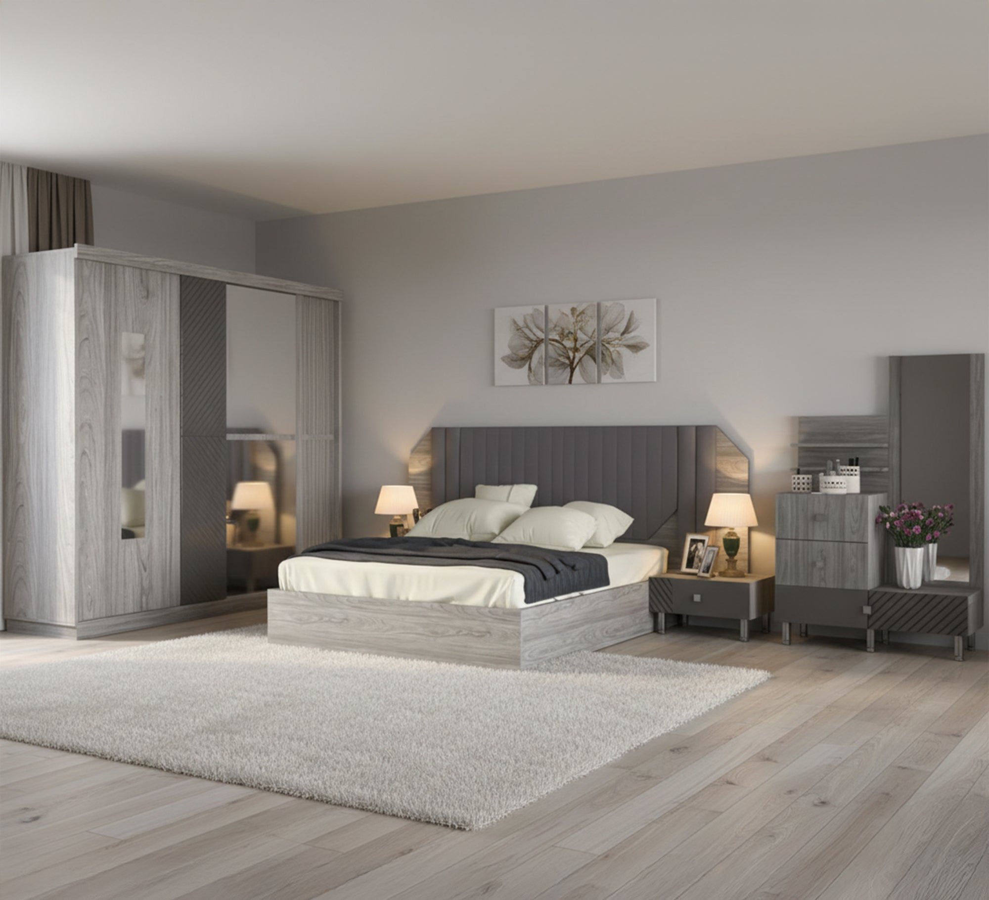 Lazita grey bedroom - Vitrine Furniture - Bed Sets