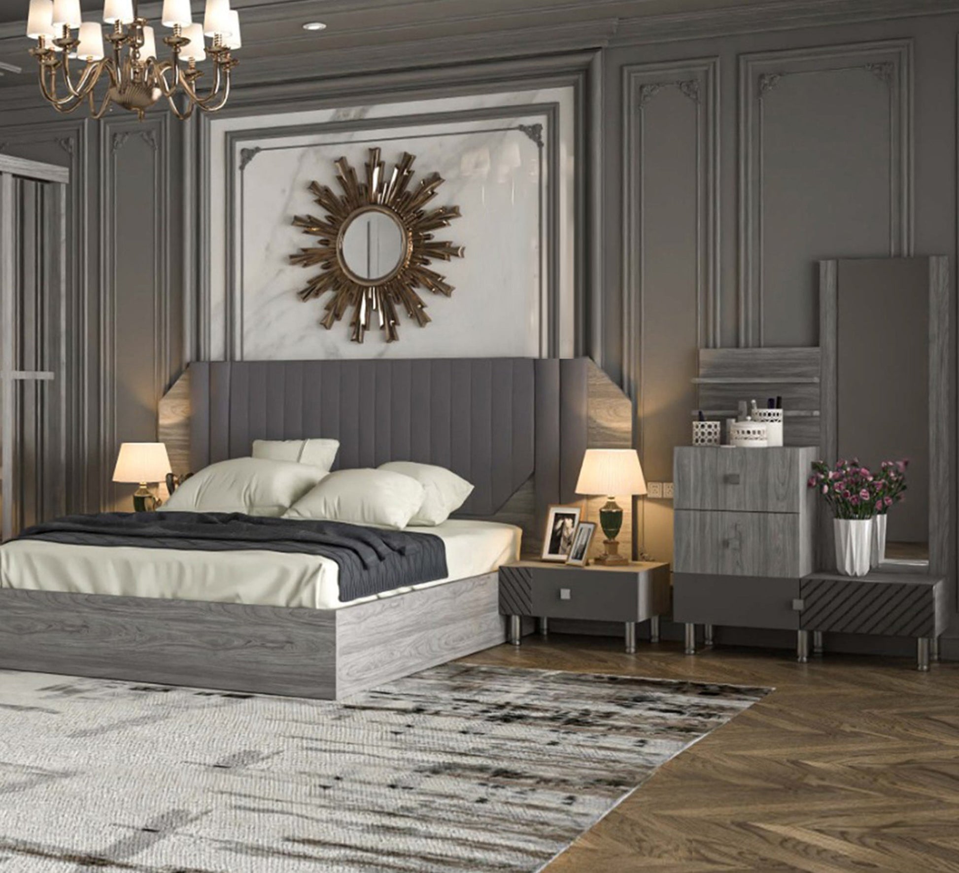 Lazita grey bedroom - Vitrine Furniture - Bed Sets