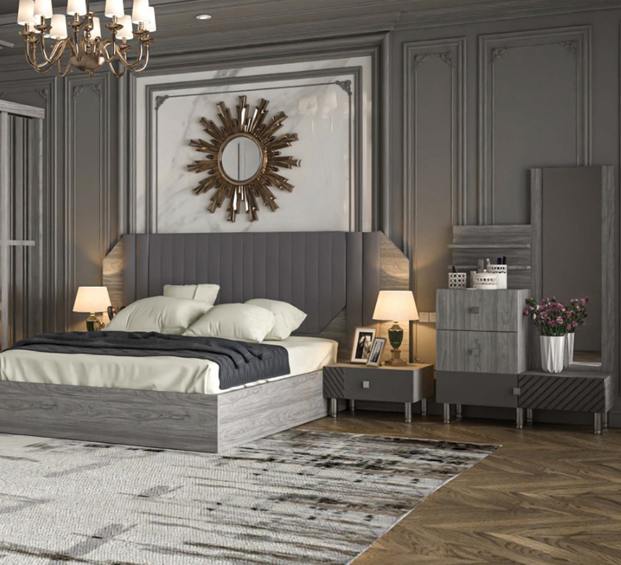 Lazita grey bedroom - Vitrine Furniture - Bed Sets