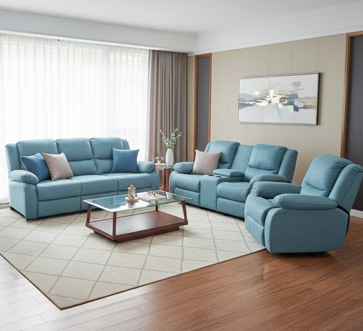 Cozy Up with 2 Light Blue Lazy Boy Sofas – Ultimate Comfort – Vitrine Furniture