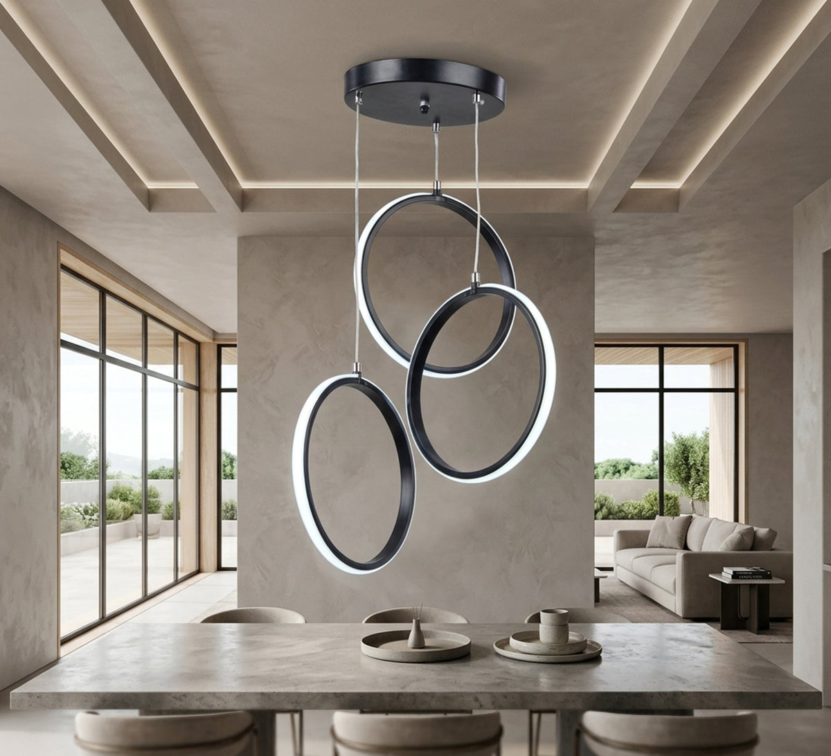 LED chandelier with three black oval rings - Vitrine Furniture - Ceiling lights