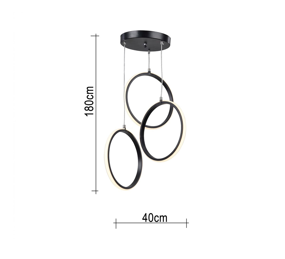 LED chandelier with three black oval rings - Vitrine Furniture - Ceiling lights
