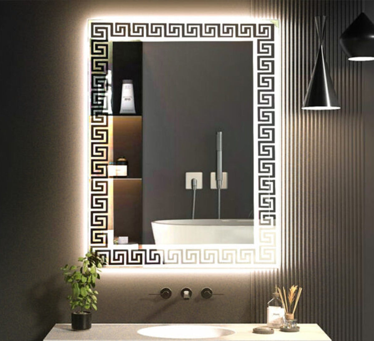 LED mirror with Greek key pattern - Vitrine Furniture - Mirrors