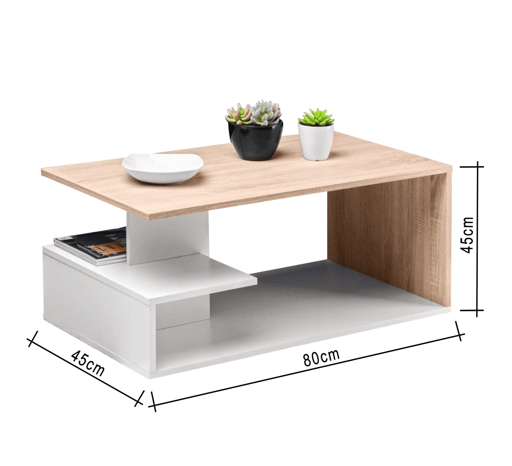 Letter C center table in white and beige wood - Vitrine Furniture - Furniture