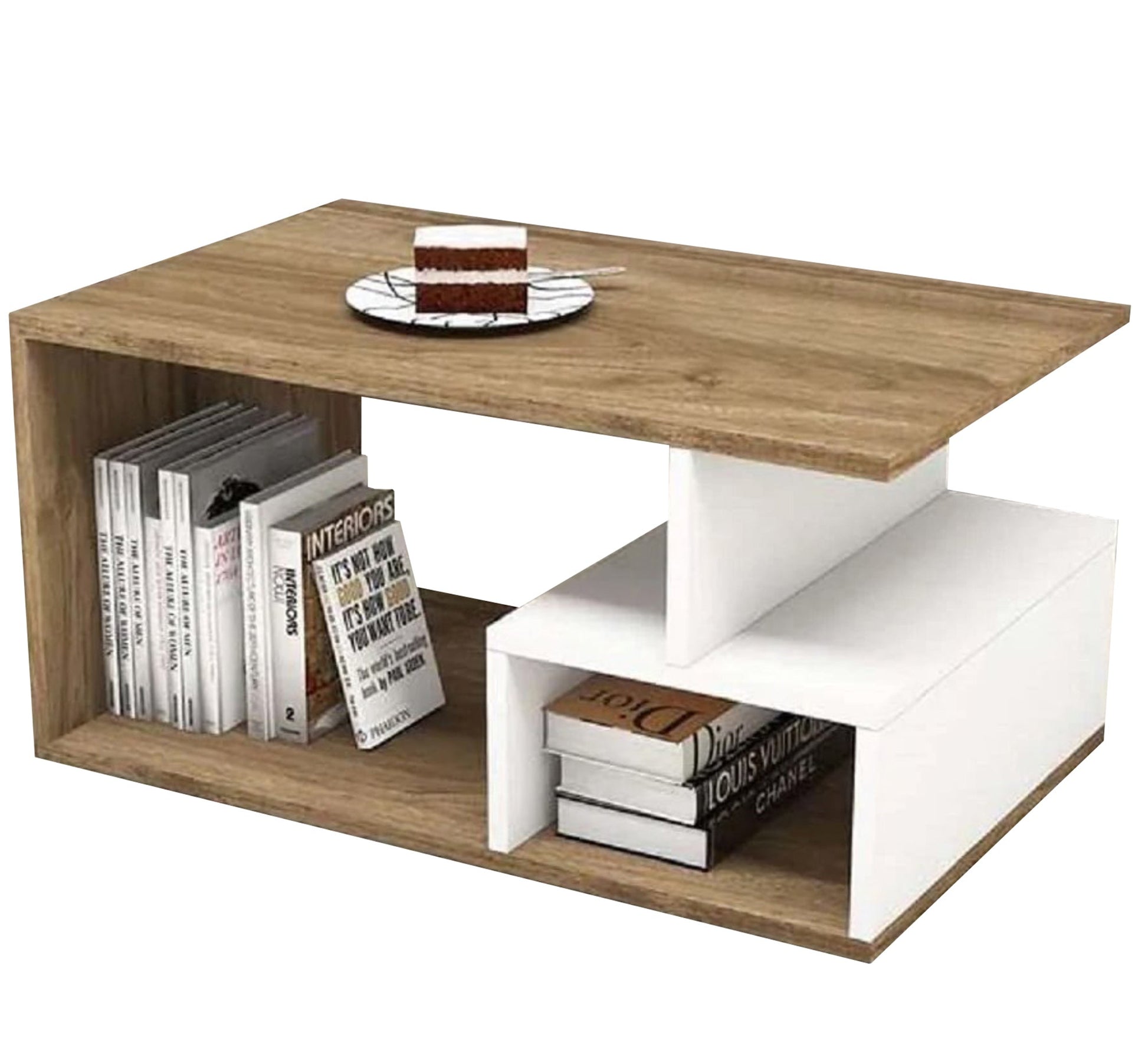 Letter C center table in white and wooden caffee - Vitrine Furniture - Furniture