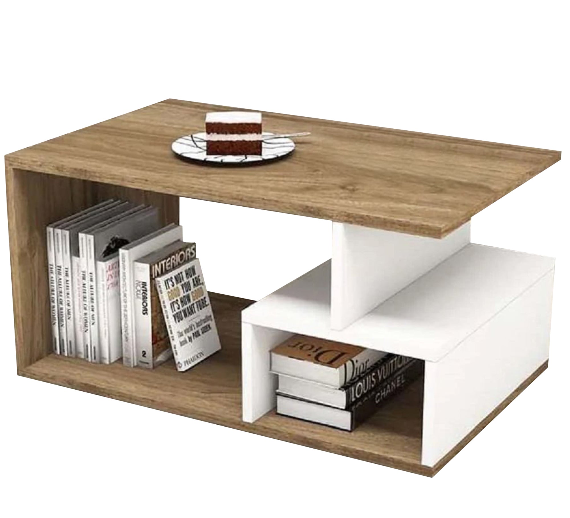 Letter C center table in white and wooden caffee - Vitrine Furniture - Furniture