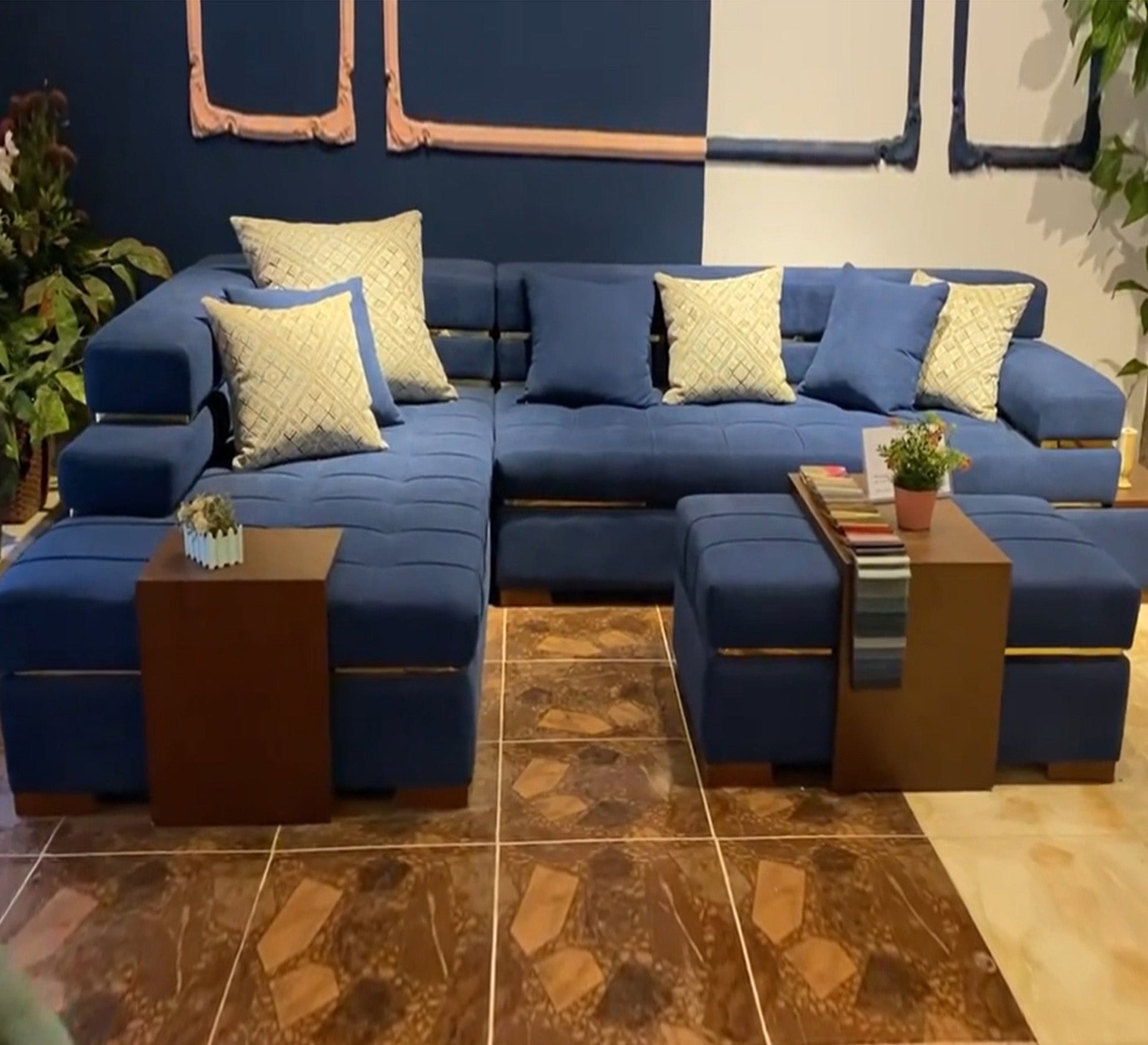 letter L, bright blue corner - Vitrine Furniture - L - shape sofa set