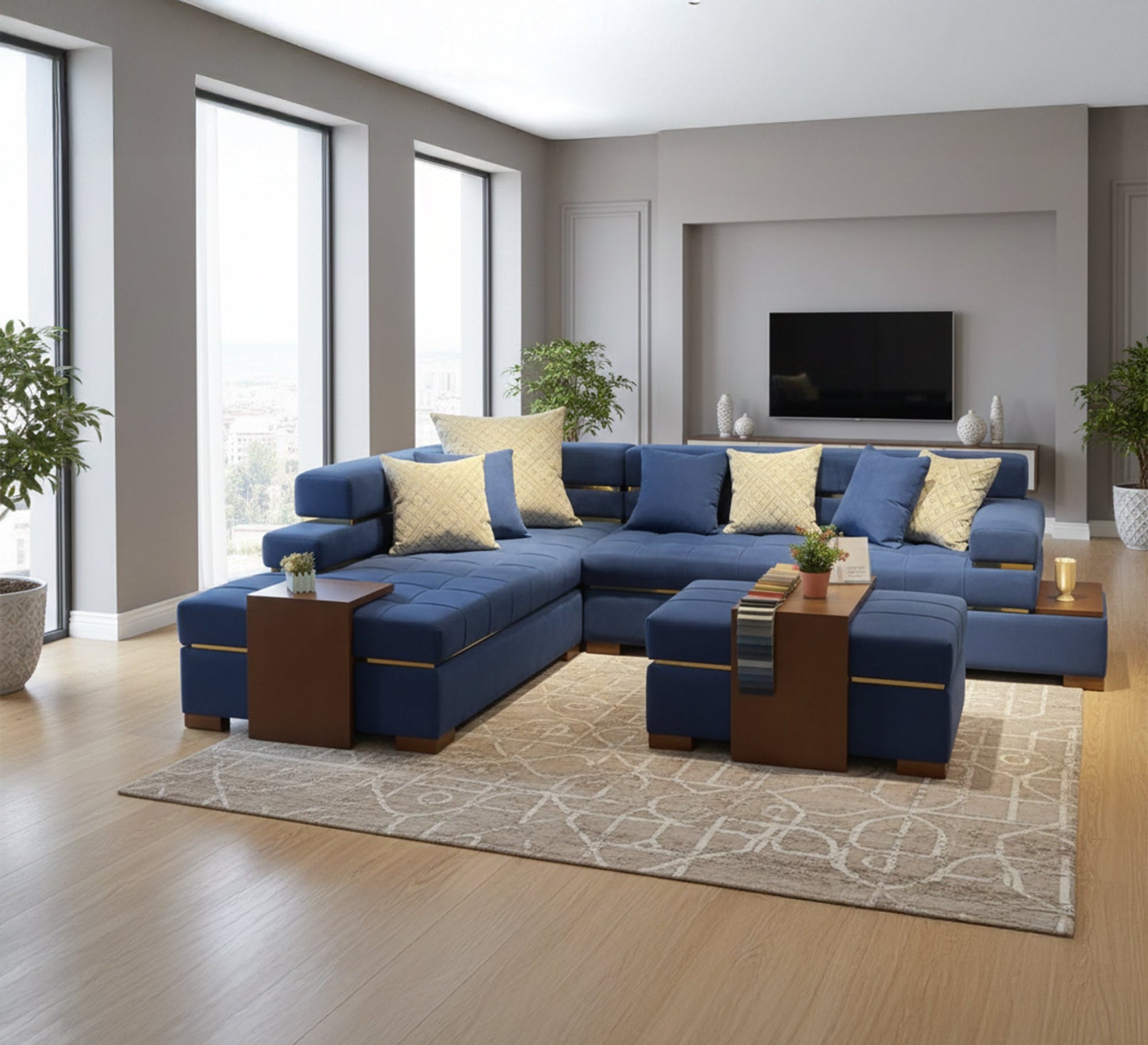 letter L, bright blue corner - Vitrine Furniture - L - shape sofa set