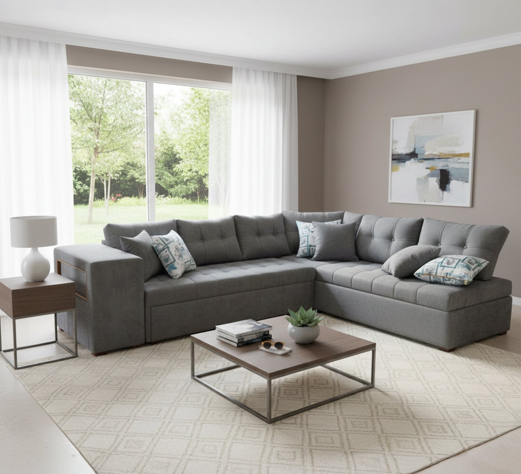 letter L grey corner - Vitrine Furniture - L - shape sofa set