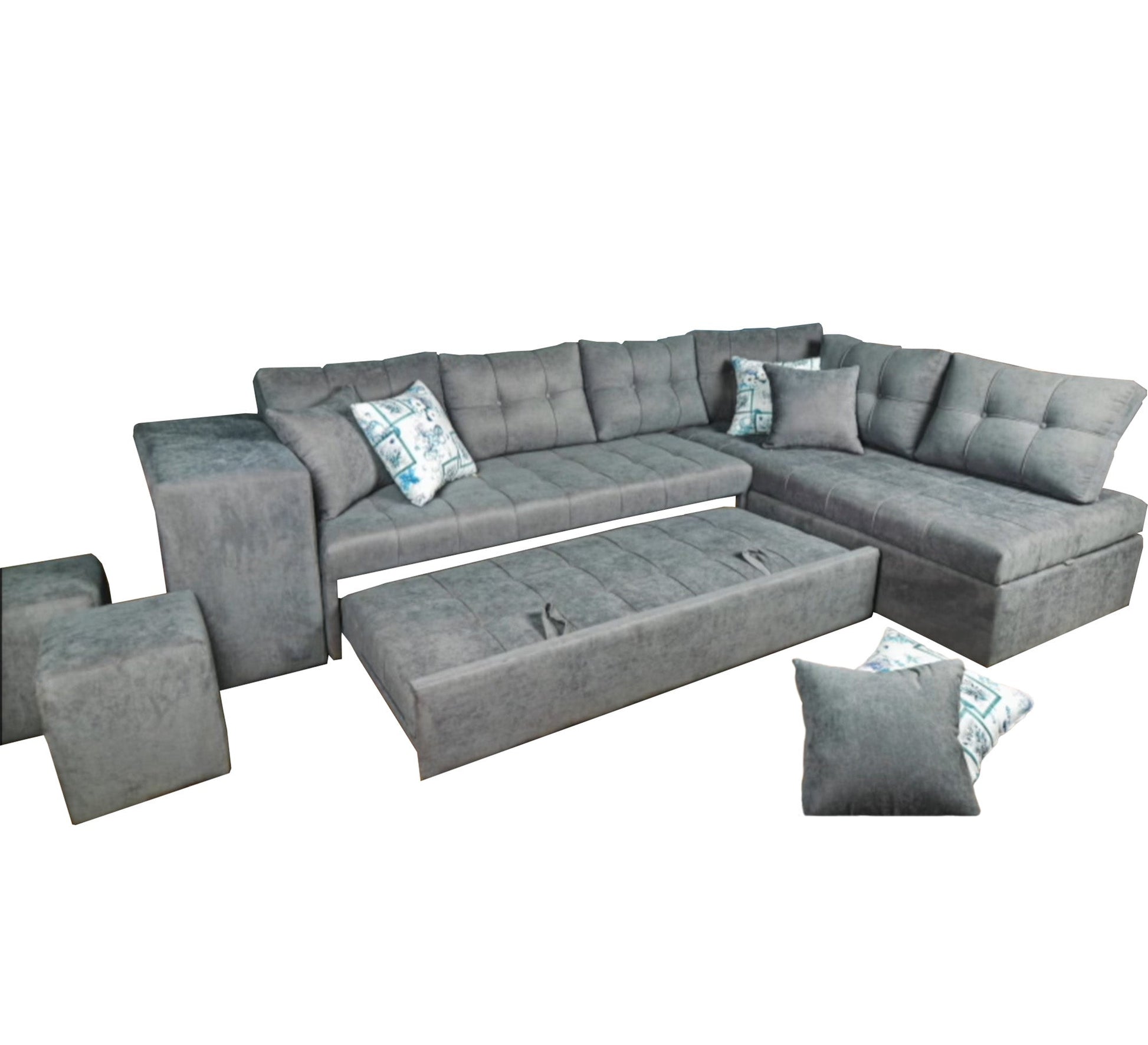 letter L grey corner - Vitrine Furniture - L - shape sofa set